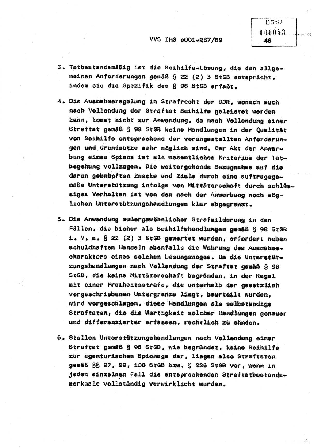 Diplomarbeit, Offiziersschüler Harald Wabst (HA Ⅸ/1), Ministerium für Staatssicherheit (MfS) [Deutsche Demokratische Republik (DDR)], Juristische Hochschule (JHS), Vertrauliche Verschlußsache (VVS) o001-287/89, Potsdam 1989, Seite 48 (Dipl.-Arb. MfS DDR JHS VVS o001-287/89 1989, S. 48)