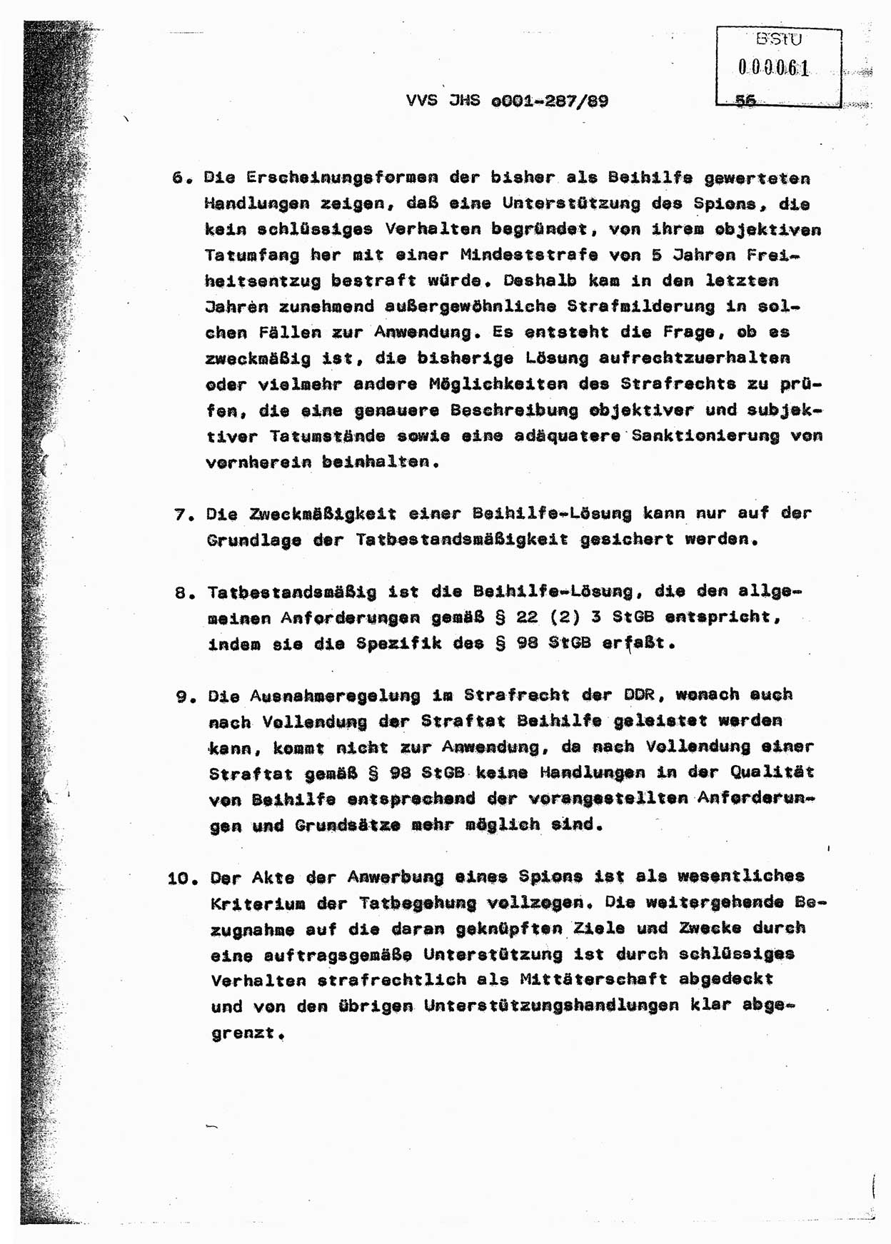 Diplomarbeit, Offiziersschüler Harald Wabst (HA Ⅸ/1), Ministerium für Staatssicherheit (MfS) [Deutsche Demokratische Republik (DDR)], Juristische Hochschule (JHS), Vertrauliche Verschlußsache (VVS) o001-287/89, Potsdam 1989, Seite 56 (Dipl.-Arb. MfS DDR JHS VVS o001-287/89 1989, S. 56)