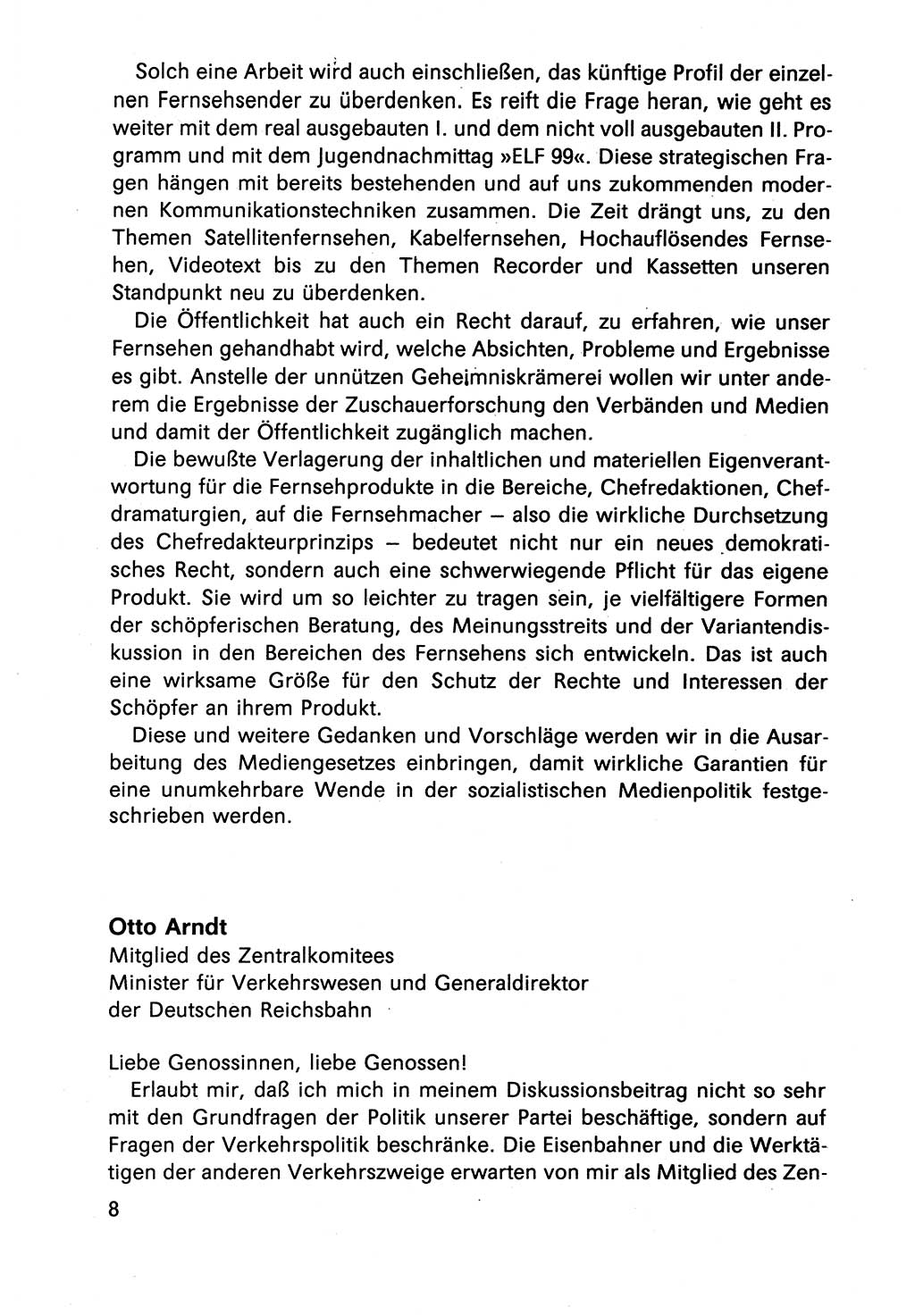 Diskussionsbeiträge, 10. Tagung des ZK (Zentralkomitee) der SED (Sozialistische Einheitspartei Deutschlands) [Deutsche Demokratische Republik (DDR)] 1989, Seite 8 (Disk.-Beitr. 10. Tg. ZK SED DDR 1989, S. 8)