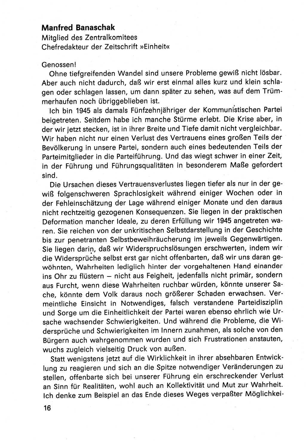 Diskussionsbeiträge, 10. Tagung des ZK (Zentralkomitee) der SED (Sozialistische Einheitspartei Deutschlands) [Deutsche Demokratische Republik (DDR)] 1989, Seite 16 (Disk.-Beitr. 10. Tg. ZK SED DDR 1989, S. 16)