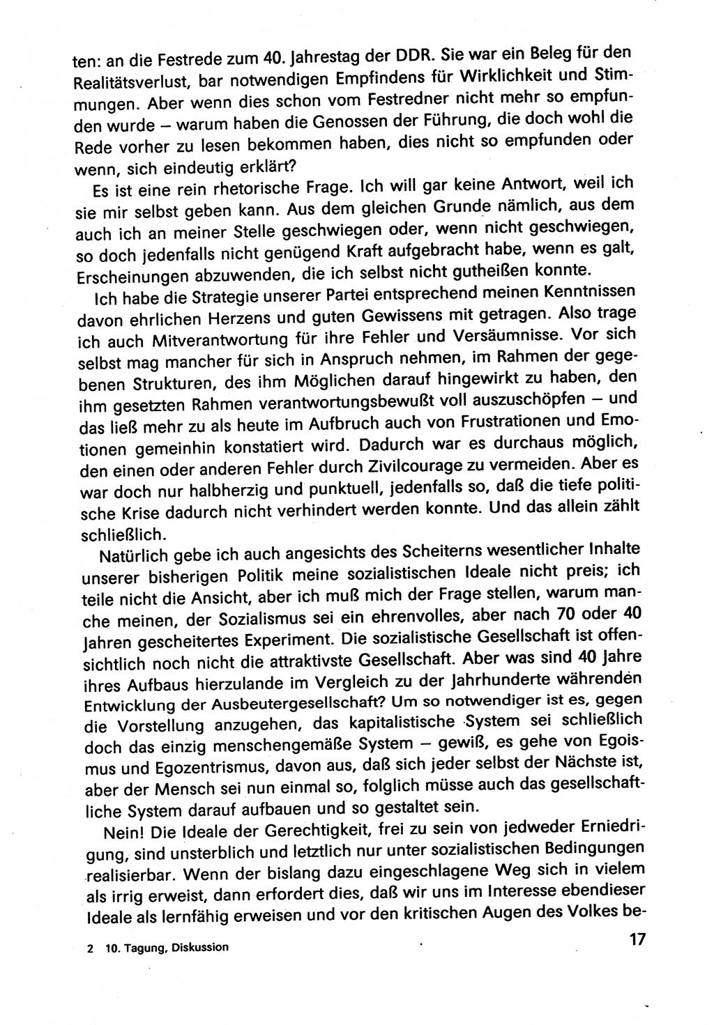 Diskussionsbeiträge, 10. Tagung des ZK (Zentralkomitee) der SED (Sozialistische Einheitspartei Deutschlands) [Deutsche Demokratische Republik (DDR)] 1989, Seite 17 (Disk.-Beitr. 10. Tg. ZK SED DDR 1989, S. 17)