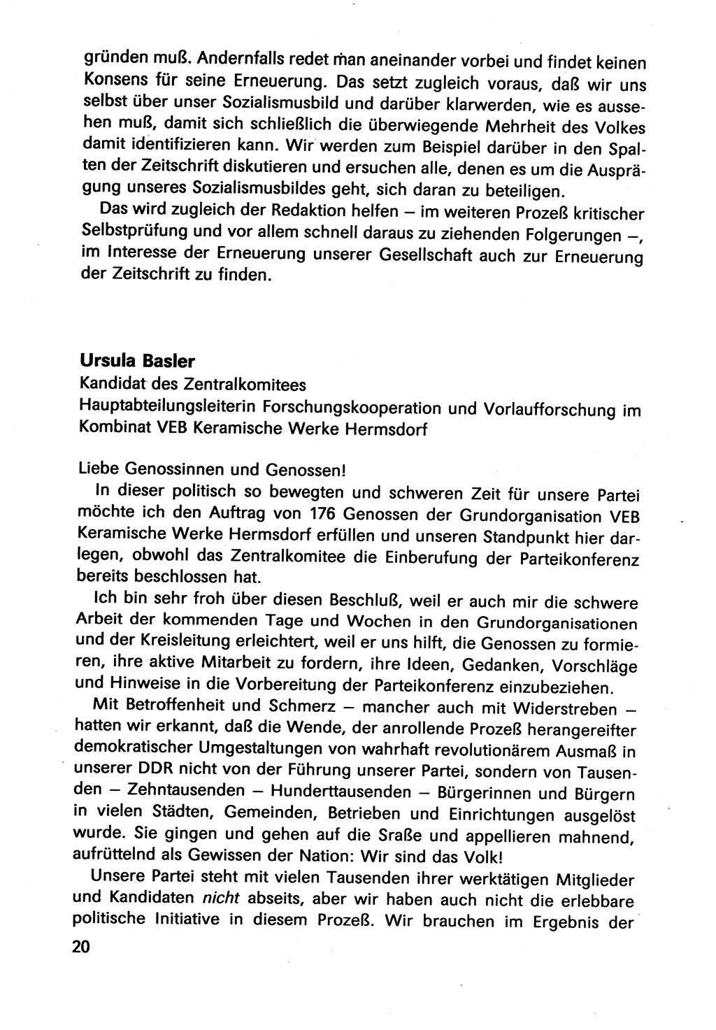 Diskussionsbeiträge, 10. Tagung des ZK (Zentralkomitee) der SED (Sozialistische Einheitspartei Deutschlands) [Deutsche Demokratische Republik (DDR)] 1989, Seite 20 (Disk.-Beitr. 10. Tg. ZK SED DDR 1989, S. 20)