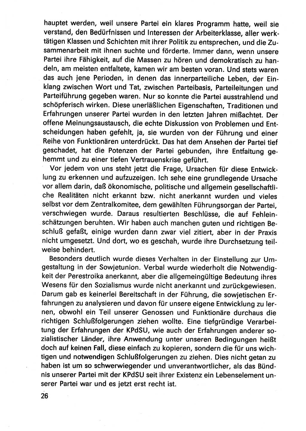 Diskussionsbeiträge, 10. Tagung des ZK (Zentralkomitee) der SED (Sozialistische Einheitspartei Deutschlands) [Deutsche Demokratische Republik (DDR)] 1989, Seite 26 (Disk.-Beitr. 10. Tg. ZK SED DDR 1989, S. 26)
