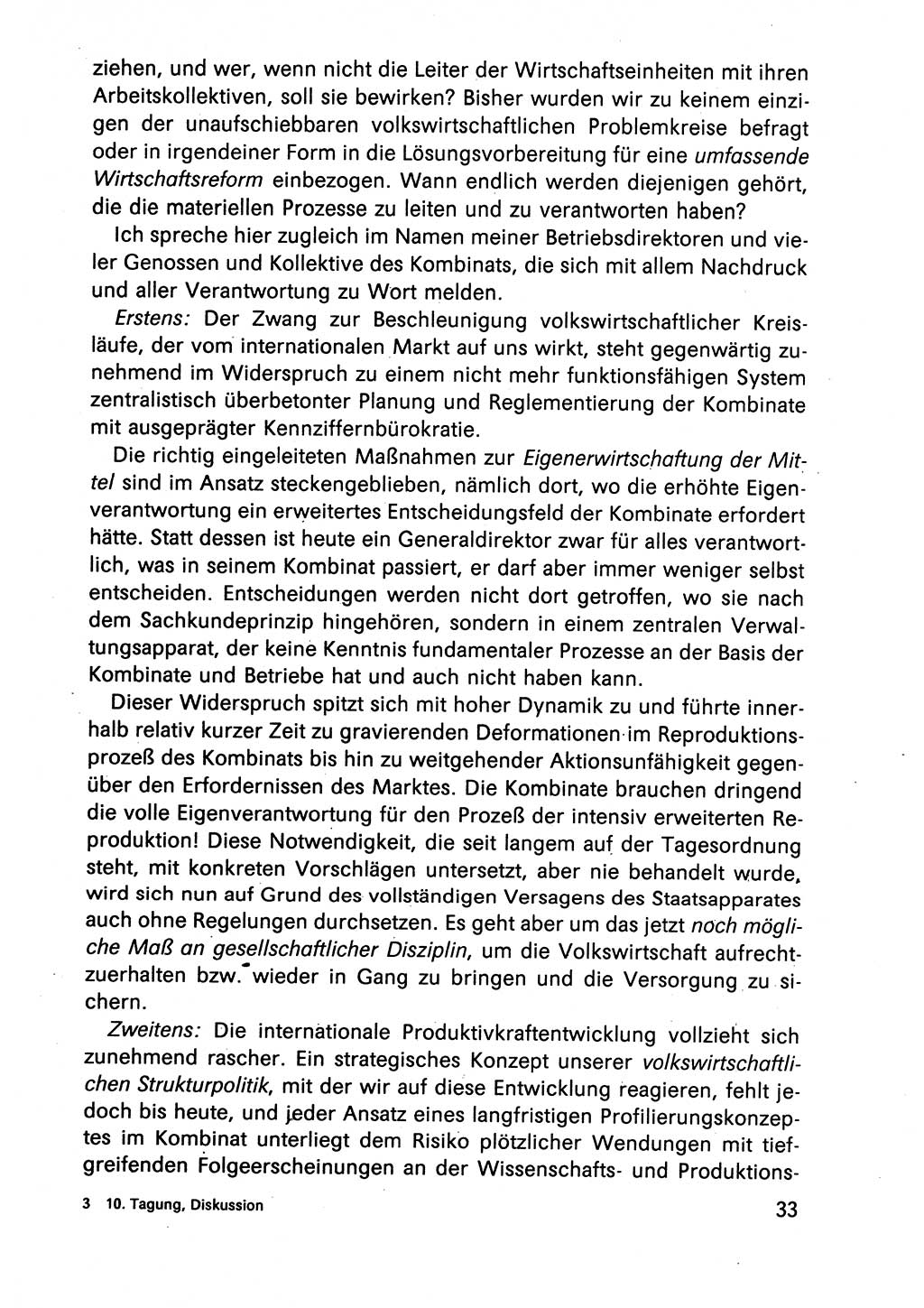 Diskussionsbeiträge, 10. Tagung des ZK (Zentralkomitee) der SED (Sozialistische Einheitspartei Deutschlands) [Deutsche Demokratische Republik (DDR)] 1989, Seite 33 (Disk.-Beitr. 10. Tg. ZK SED DDR 1989, S. 33)