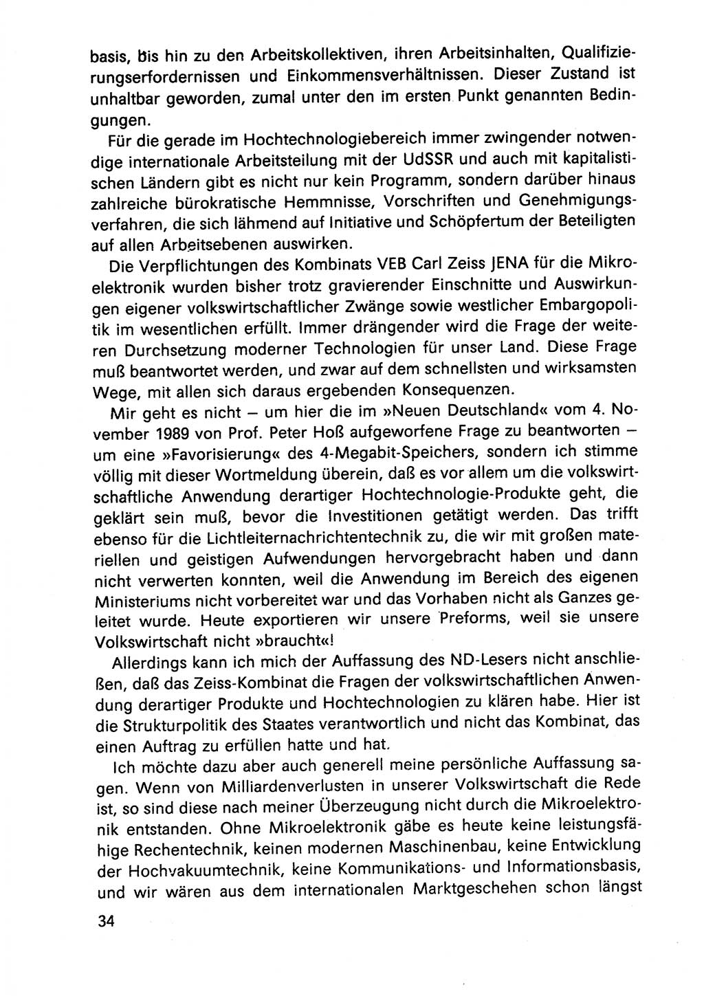 Diskussionsbeiträge, 10. Tagung des ZK (Zentralkomitee) der SED (Sozialistische Einheitspartei Deutschlands) [Deutsche Demokratische Republik (DDR)] 1989, Seite 34 (Disk.-Beitr. 10. Tg. ZK SED DDR 1989, S. 34)