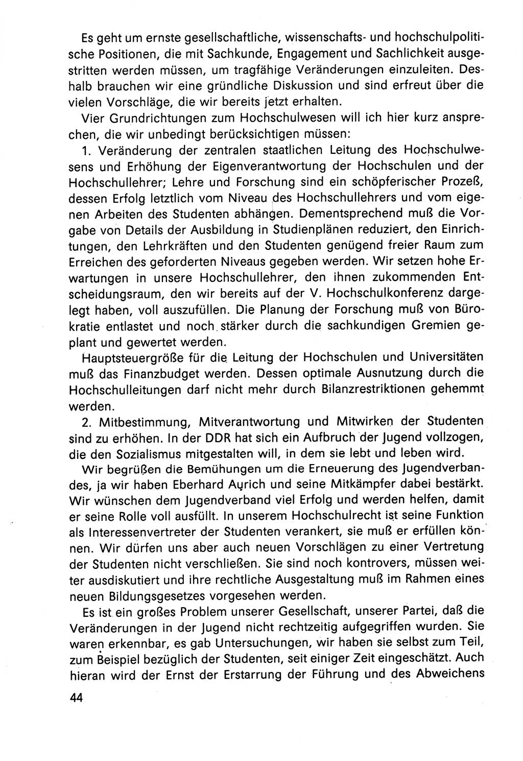 Diskussionsbeiträge, 10. Tagung des ZK (Zentralkomitee) der SED (Sozialistische Einheitspartei Deutschlands) [Deutsche Demokratische Republik (DDR)] 1989, Seite 44 (Disk.-Beitr. 10. Tg. ZK SED DDR 1989, S. 44)