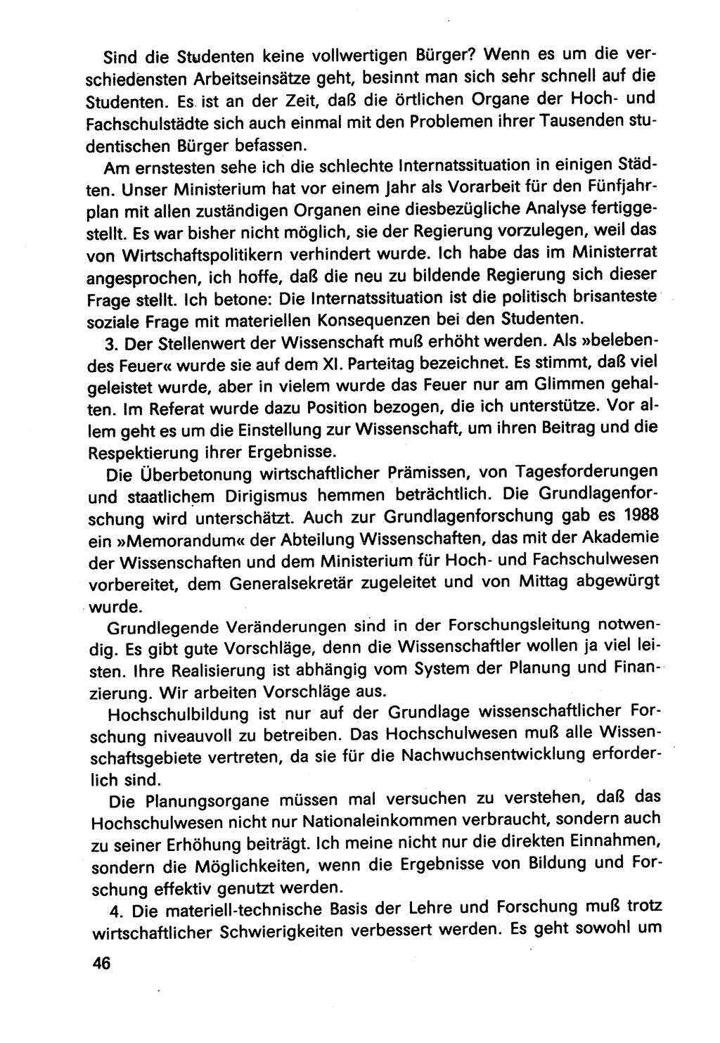 Diskussionsbeiträge, 10. Tagung des ZK (Zentralkomitee) der SED (Sozialistische Einheitspartei Deutschlands) [Deutsche Demokratische Republik (DDR)] 1989, Seite 46 (Disk.-Beitr. 10. Tg. ZK SED DDR 1989, S. 46)