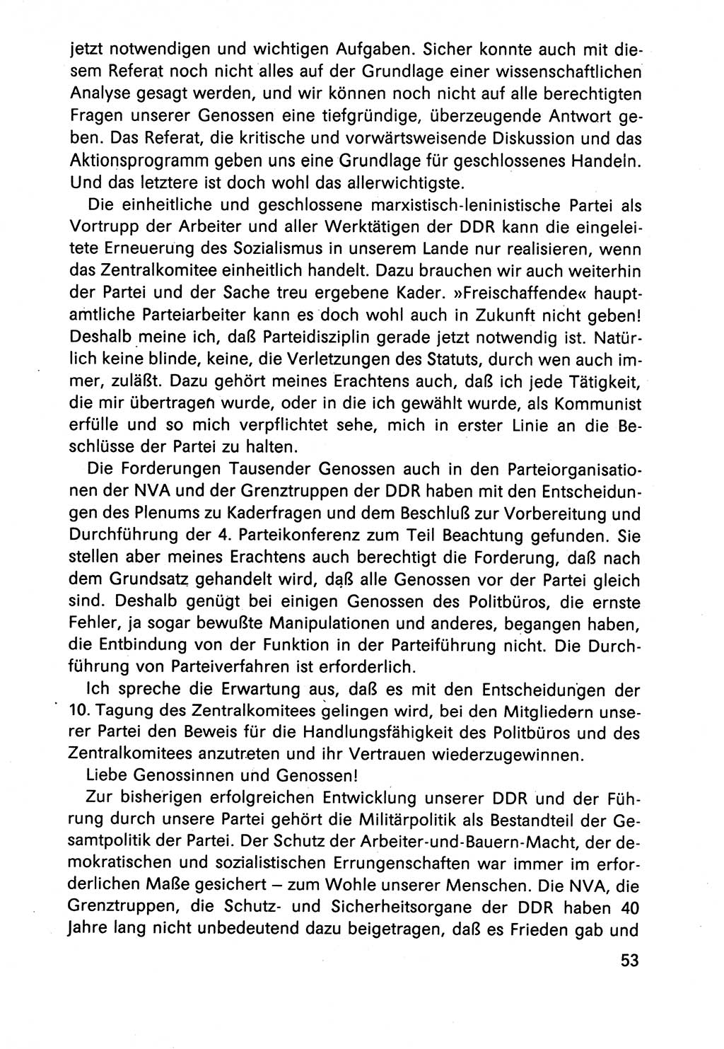 Diskussionsbeiträge, 10. Tagung des ZK (Zentralkomitee) der SED (Sozialistische Einheitspartei Deutschlands) [Deutsche Demokratische Republik (DDR)] 1989, Seite 53 (Disk.-Beitr. 10. Tg. ZK SED DDR 1989, S. 53)