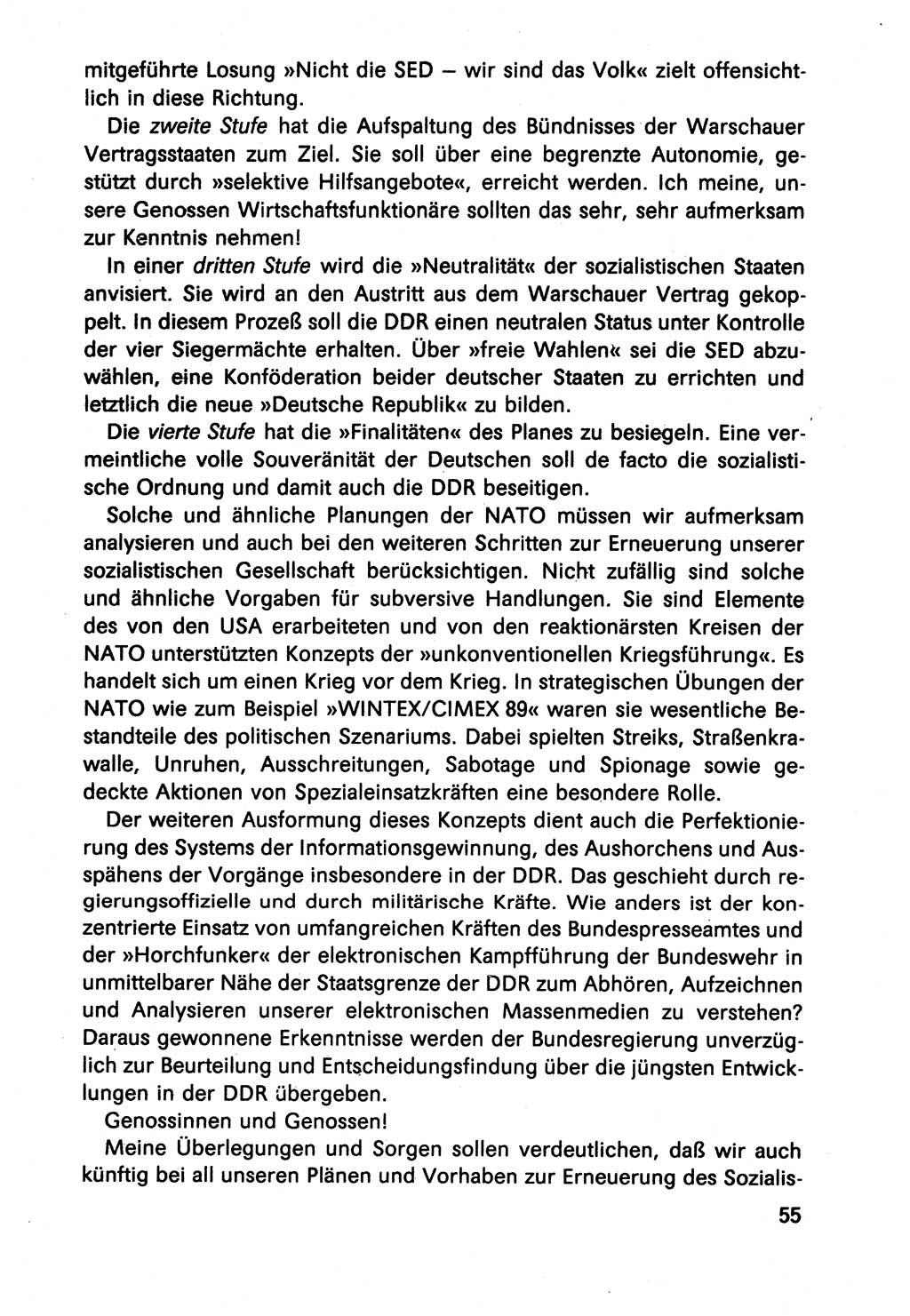 Diskussionsbeiträge, 10. Tagung des ZK (Zentralkomitee) der SED (Sozialistische Einheitspartei Deutschlands) [Deutsche Demokratische Republik (DDR)] 1989, Seite 55 (Disk.-Beitr. 10. Tg. ZK SED DDR 1989, S. 55)