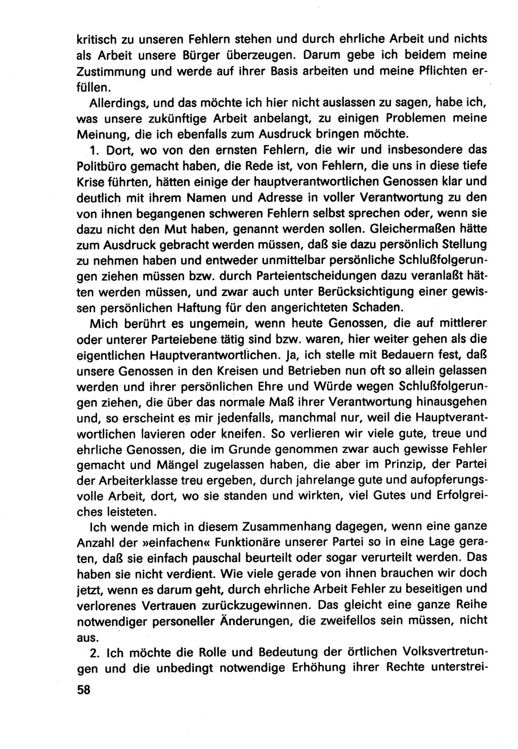 Diskussionsbeiträge, 10. Tagung des ZK (Zentralkomitee) der SED (Sozialistische Einheitspartei Deutschlands) [Deutsche Demokratische Republik (DDR)] 1989, Seite 58 (Disk.-Beitr. 10. Tg. ZK SED DDR 1989, S. 58)