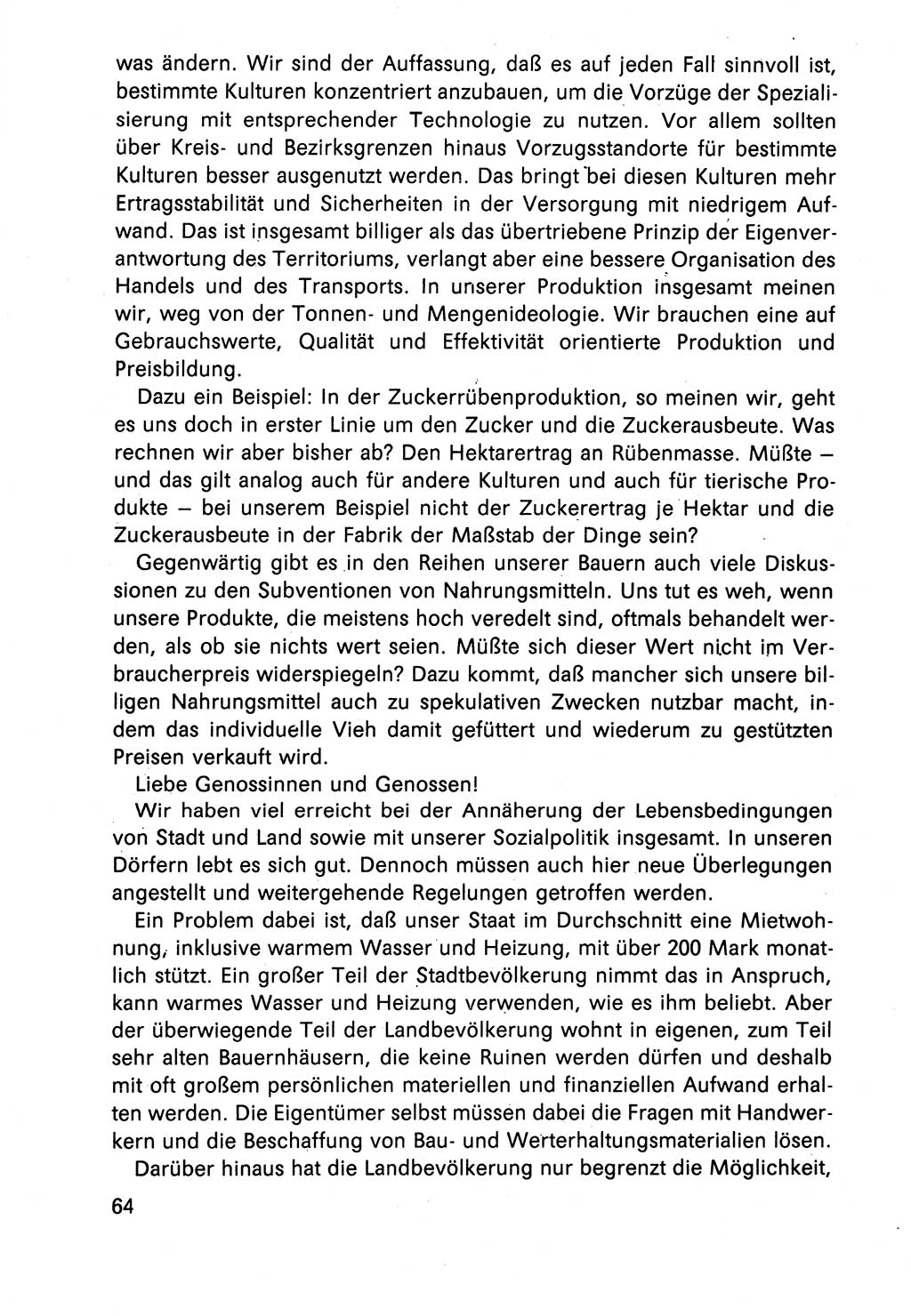 Diskussionsbeiträge, 10. Tagung des ZK (Zentralkomitee) der SED (Sozialistische Einheitspartei Deutschlands) [Deutsche Demokratische Republik (DDR)] 1989, Seite 64 (Disk.-Beitr. 10. Tg. ZK SED DDR 1989, S. 64)