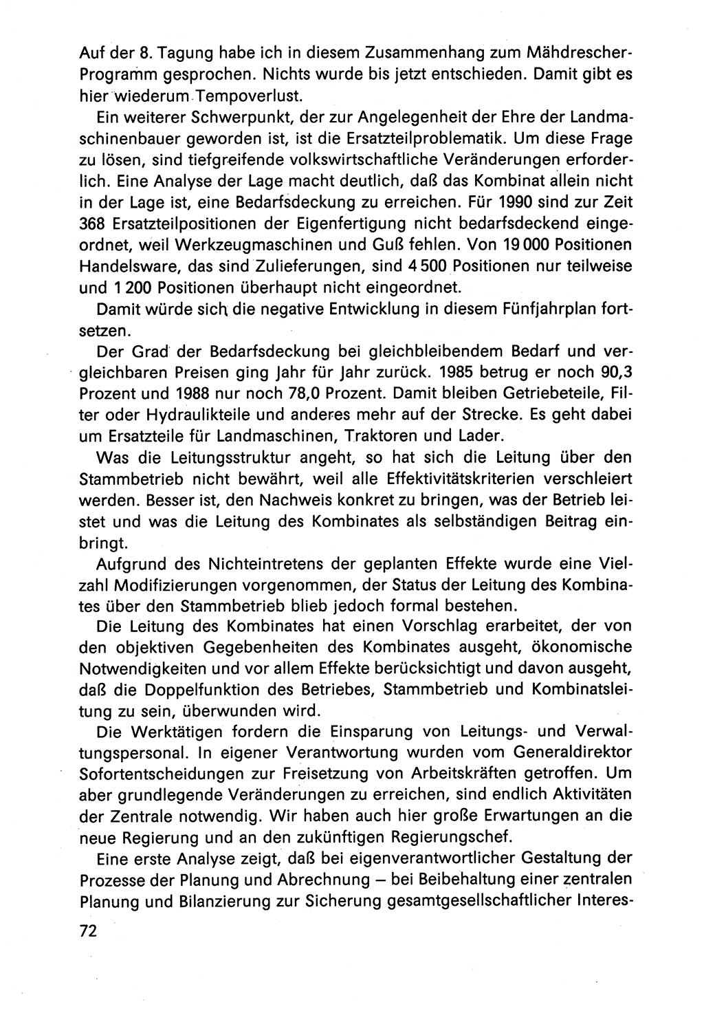 Diskussionsbeiträge, 10. Tagung des ZK (Zentralkomitee) der SED (Sozialistische Einheitspartei Deutschlands) [Deutsche Demokratische Republik (DDR)] 1989, Seite 72 (Disk.-Beitr. 10. Tg. ZK SED DDR 1989, S. 72)