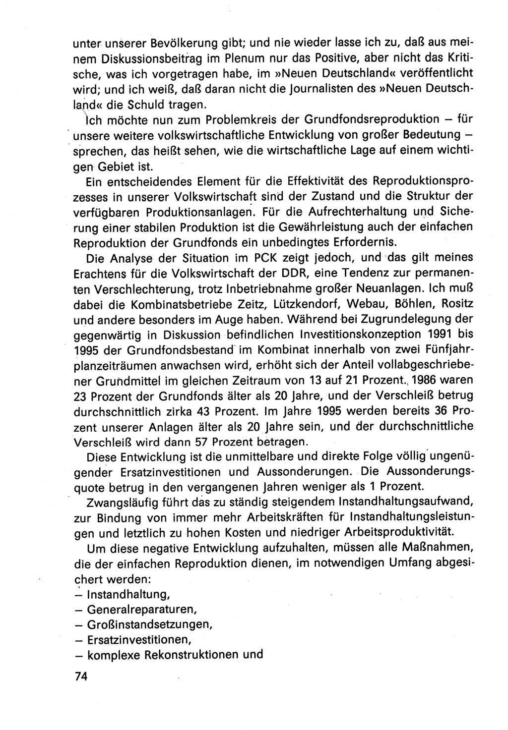 Diskussionsbeiträge, 10. Tagung des ZK (Zentralkomitee) der SED (Sozialistische Einheitspartei Deutschlands) [Deutsche Demokratische Republik (DDR)] 1989, Seite 74 (Disk.-Beitr. 10. Tg. ZK SED DDR 1989, S. 74)