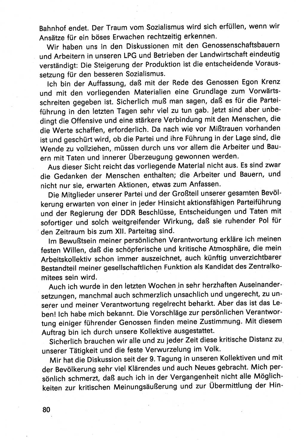 Diskussionsbeiträge, 10. Tagung des ZK (Zentralkomitee) der SED (Sozialistische Einheitspartei Deutschlands) [Deutsche Demokratische Republik (DDR)] 1989, Seite 80 (Disk.-Beitr. 10. Tg. ZK SED DDR 1989, S. 80)