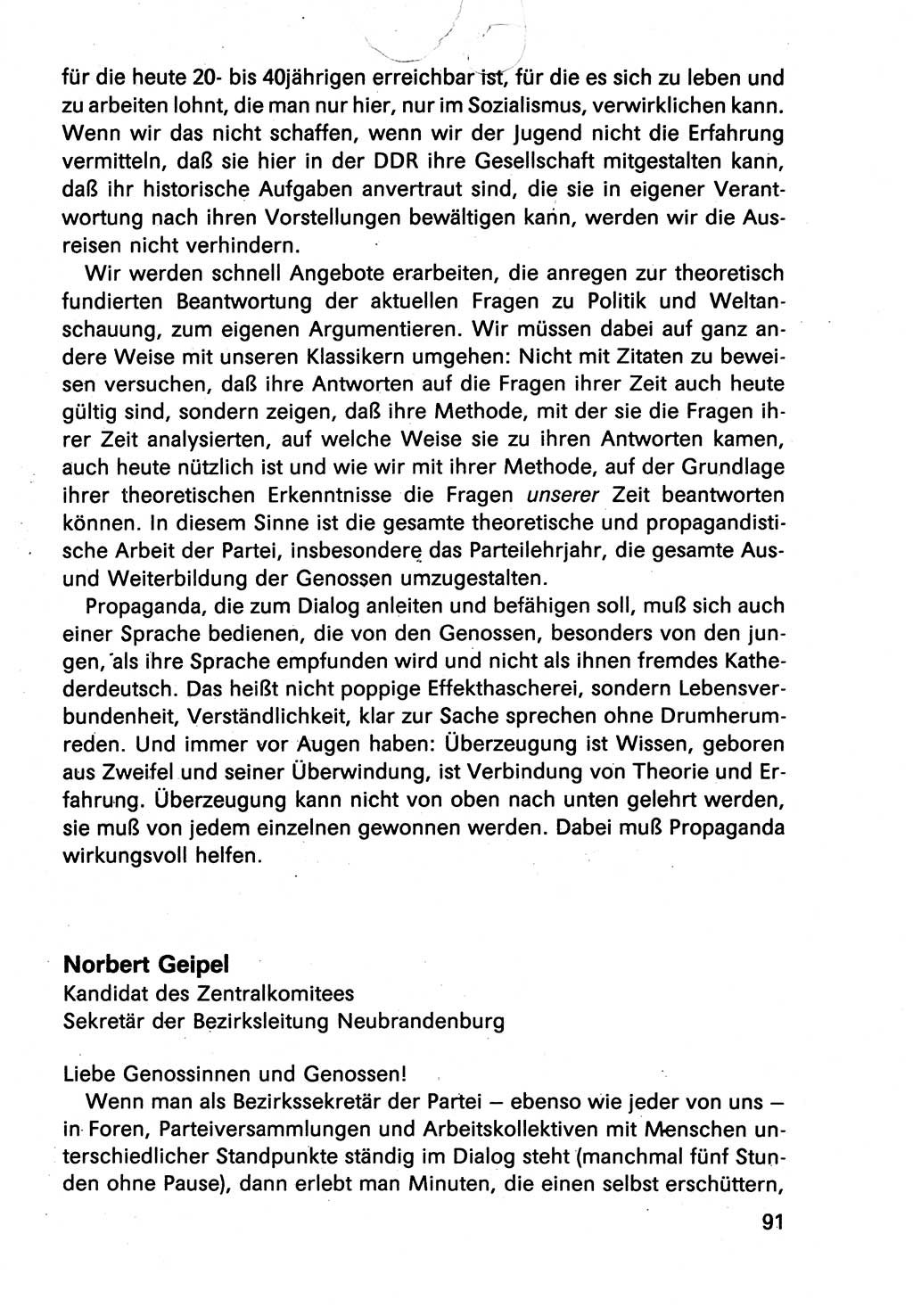 Diskussionsbeiträge, 10. Tagung des ZK (Zentralkomitee) der SED (Sozialistische Einheitspartei Deutschlands) [Deutsche Demokratische Republik (DDR)] 1989, Seite 91 (Disk.-Beitr. 10. Tg. ZK SED DDR 1989, S. 91)