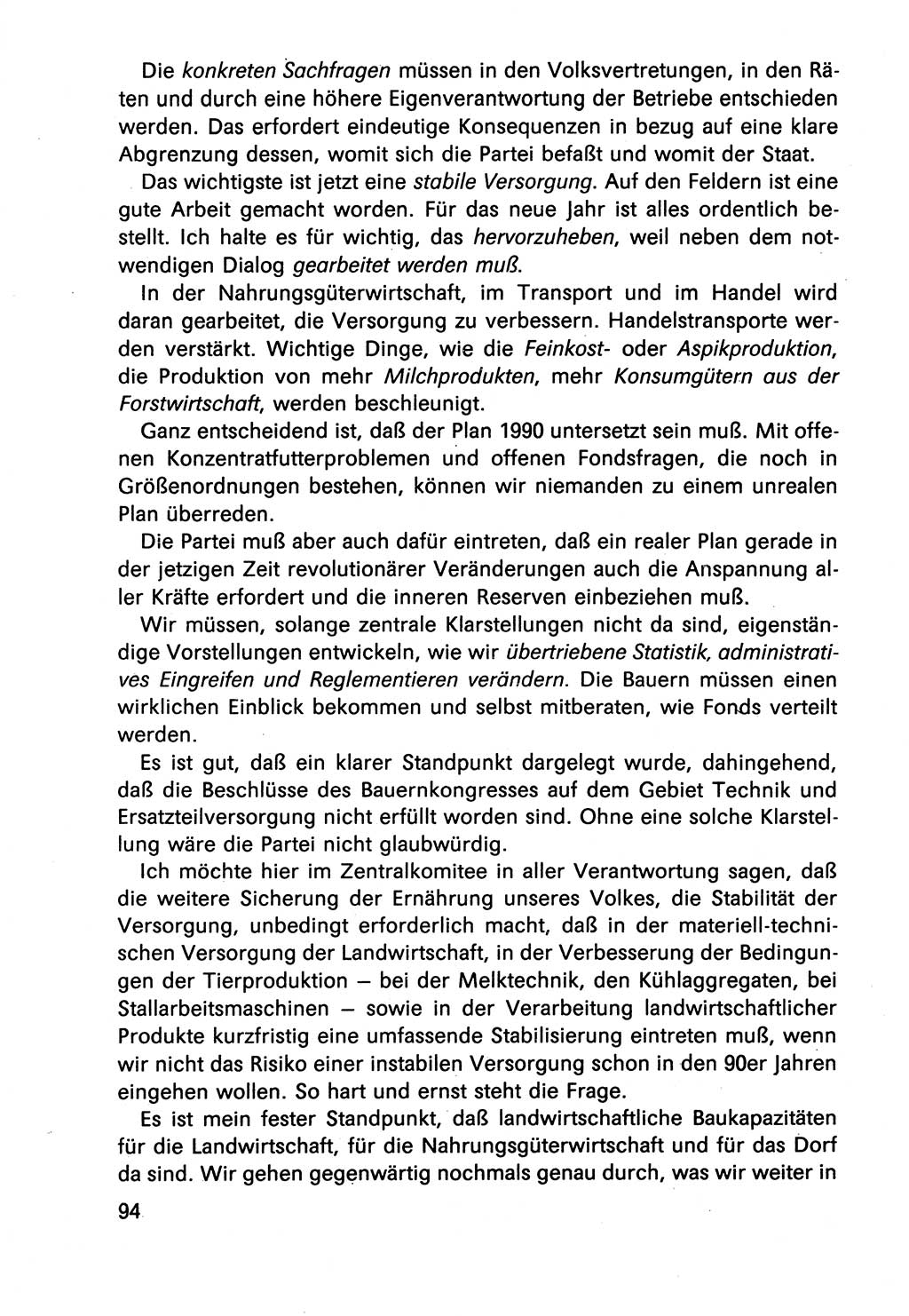 Diskussionsbeiträge, 10. Tagung des ZK (Zentralkomitee) der SED (Sozialistische Einheitspartei Deutschlands) [Deutsche Demokratische Republik (DDR)] 1989, Seite 94 (Disk.-Beitr. 10. Tg. ZK SED DDR 1989, S. 94)