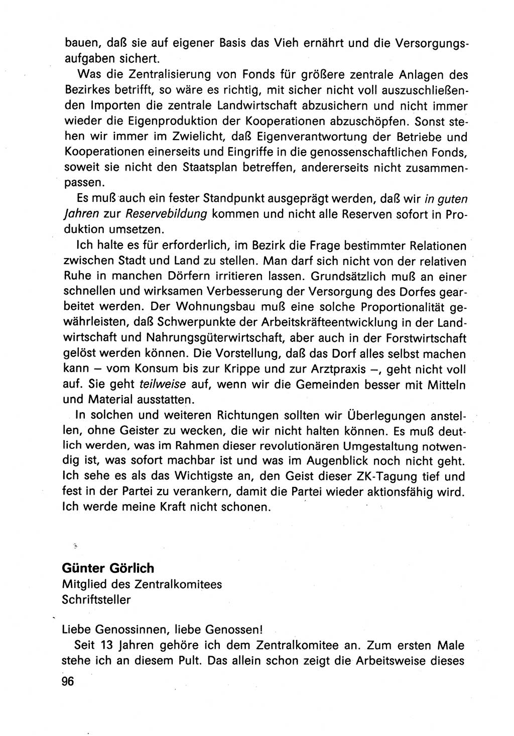 Diskussionsbeiträge, 10. Tagung des ZK (Zentralkomitee) der SED (Sozialistische Einheitspartei Deutschlands) [Deutsche Demokratische Republik (DDR)] 1989, Seite 96 (Disk.-Beitr. 10. Tg. ZK SED DDR 1989, S. 96)