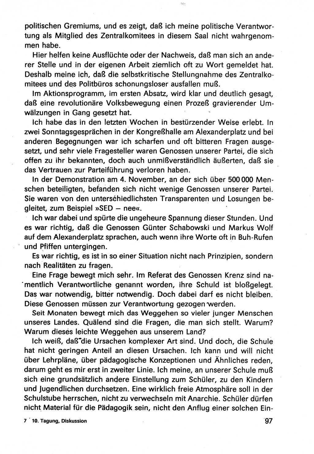 Diskussionsbeiträge, 10. Tagung des ZK (Zentralkomitee) der SED (Sozialistische Einheitspartei Deutschlands) [Deutsche Demokratische Republik (DDR)] 1989, Seite 97 (Disk.-Beitr. 10. Tg. ZK SED DDR 1989, S. 97)