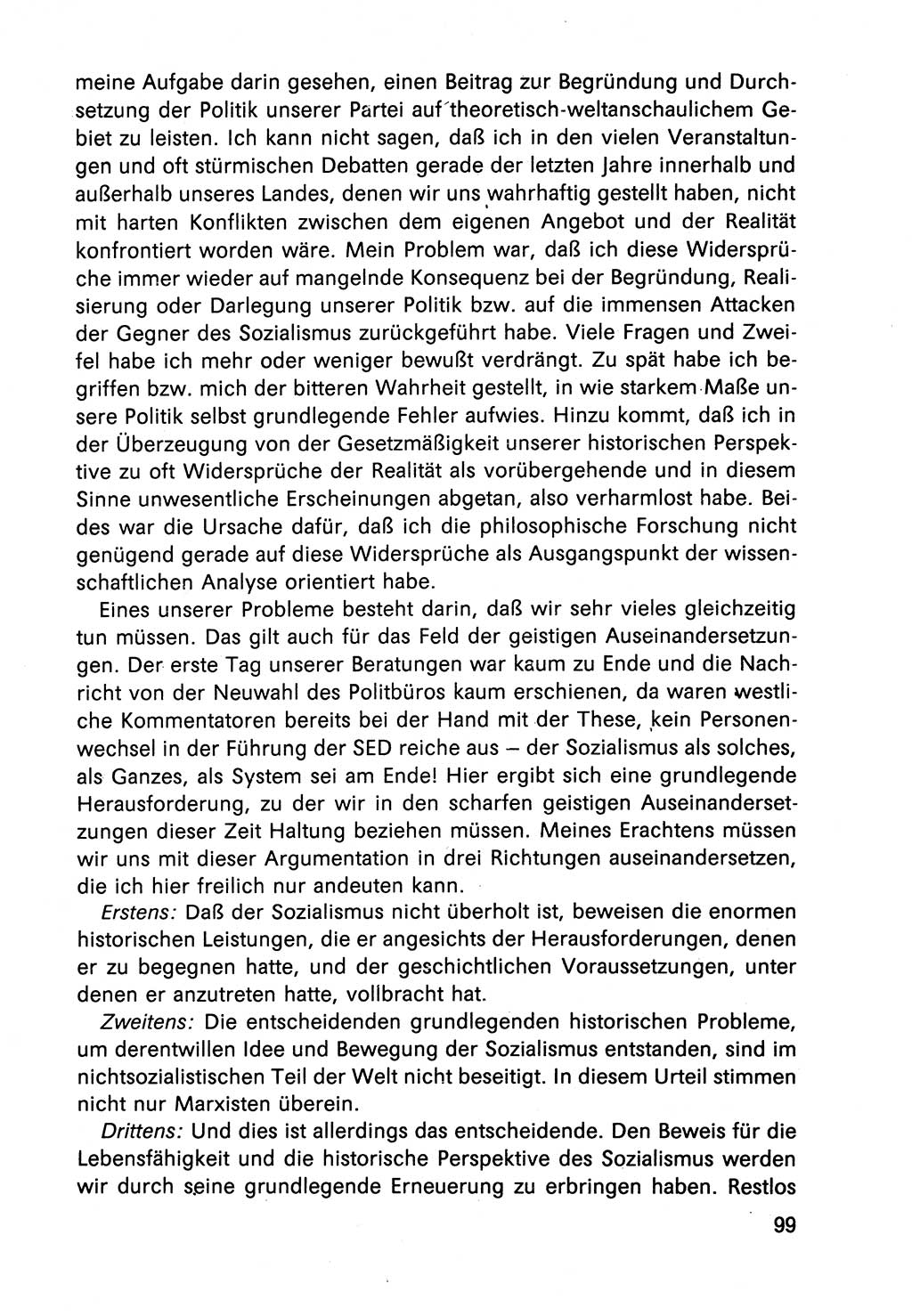 Diskussionsbeiträge, 10. Tagung des ZK (Zentralkomitee) der SED (Sozialistische Einheitspartei Deutschlands) [Deutsche Demokratische Republik (DDR)] 1989, Seite 99 (Disk.-Beitr. 10. Tg. ZK SED DDR 1989, S. 99)