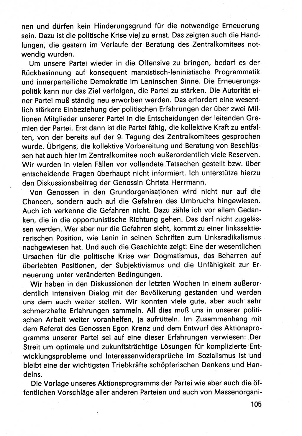 Diskussionsbeiträge, 10. Tagung des ZK (Zentralkomitee) der SED (Sozialistische Einheitspartei Deutschlands) [Deutsche Demokratische Republik (DDR)] 1989, Seite 105 (Disk.-Beitr. 10. Tg. ZK SED DDR 1989, S. 105)