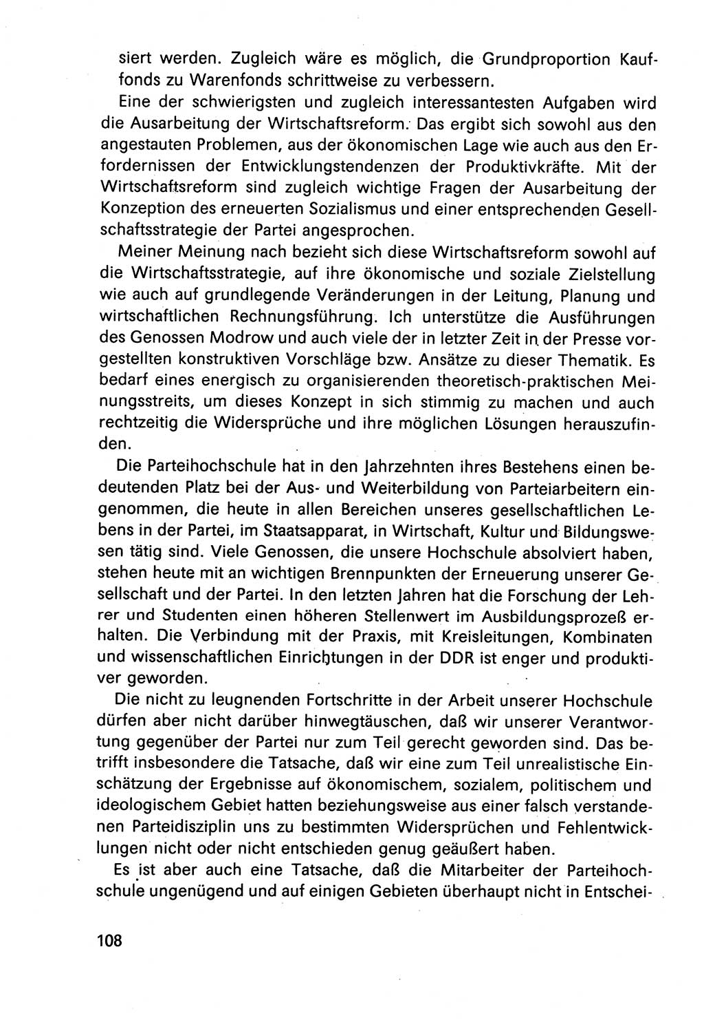 Diskussionsbeiträge, 10. Tagung des ZK (Zentralkomitee) der SED (Sozialistische Einheitspartei Deutschlands) [Deutsche Demokratische Republik (DDR)] 1989, Seite 108 (Disk.-Beitr. 10. Tg. ZK SED DDR 1989, S. 108)