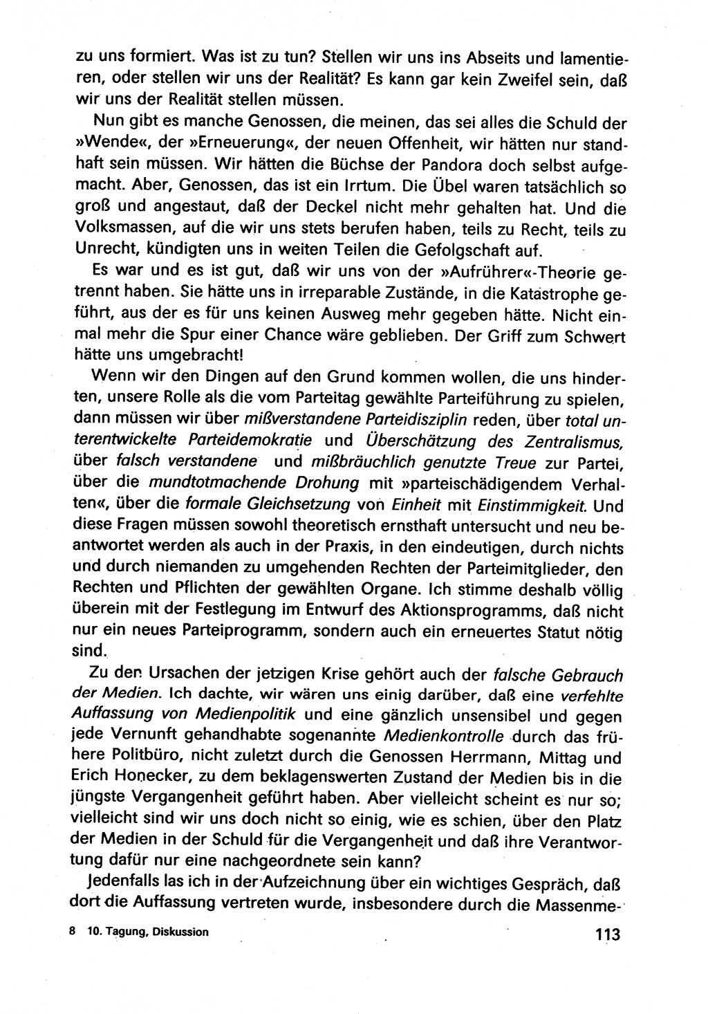 Diskussionsbeiträge, 10. Tagung des ZK (Zentralkomitee) der SED (Sozialistische Einheitspartei Deutschlands) [Deutsche Demokratische Republik (DDR)] 1989, Seite 113 (Disk.-Beitr. 10. Tg. ZK SED DDR 1989, S. 113)