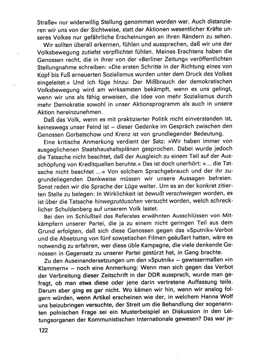 Diskussionsbeiträge, 10. Tagung des ZK (Zentralkomitee) der SED (Sozialistische Einheitspartei Deutschlands) [Deutsche Demokratische Republik (DDR)] 1989, Seite 122 (Disk.-Beitr. 10. Tg. ZK SED DDR 1989, S. 122)