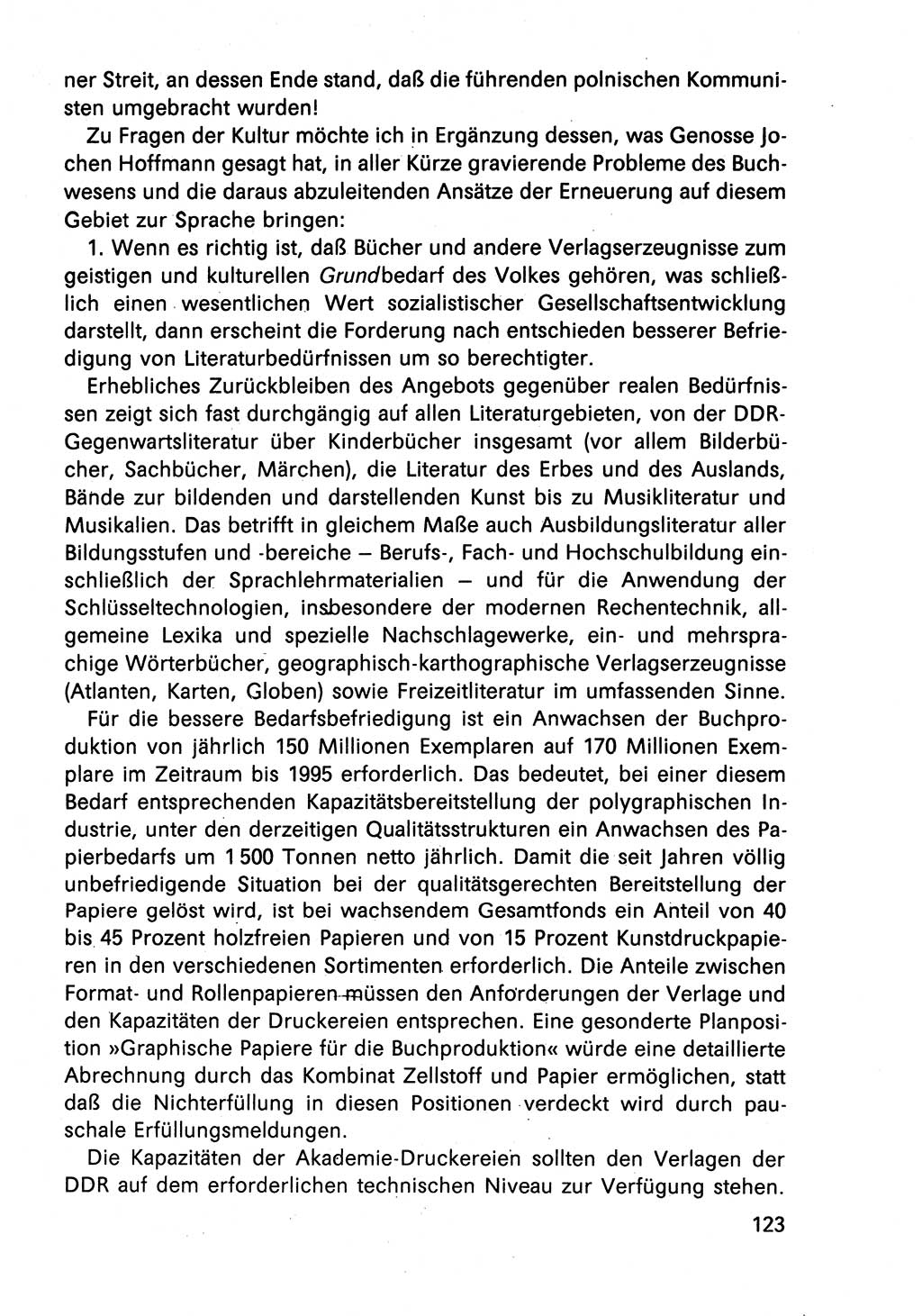 Diskussionsbeiträge, 10. Tagung des ZK (Zentralkomitee) der SED (Sozialistische Einheitspartei Deutschlands) [Deutsche Demokratische Republik (DDR)] 1989, Seite 123 (Disk.-Beitr. 10. Tg. ZK SED DDR 1989, S. 123)