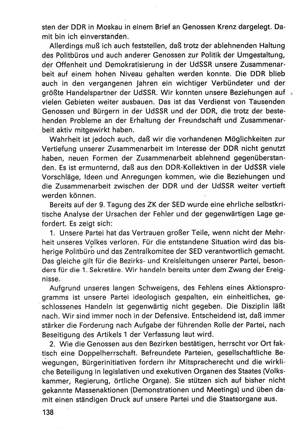 Diskussionsbeiträge, 10. Tagung des ZK (Zentralkomitee) der SED (Sozialistische Einheitspartei Deutschlands) [Deutsche Demokratische Republik (DDR)] 1989, Seite 138 (Disk.-Beitr. 10. Tg. ZK SED DDR 1989, S. 138)