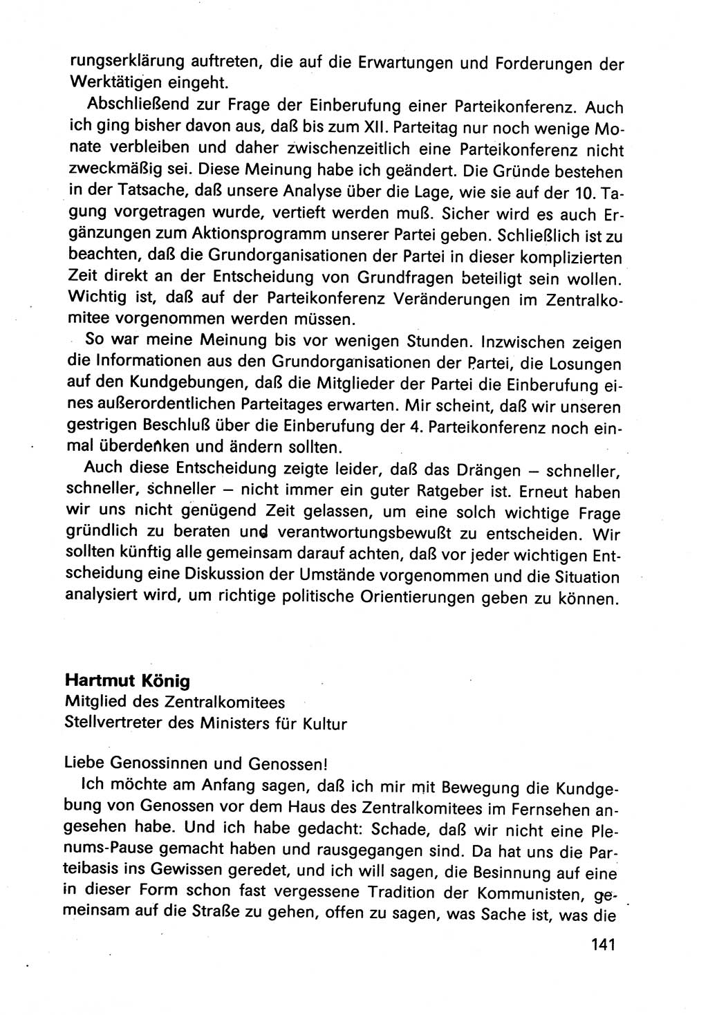 Diskussionsbeiträge, 10. Tagung des ZK (Zentralkomitee) der SED (Sozialistische Einheitspartei Deutschlands) [Deutsche Demokratische Republik (DDR)] 1989, Seite 141 (Disk.-Beitr. 10. Tg. ZK SED DDR 1989, S. 141)