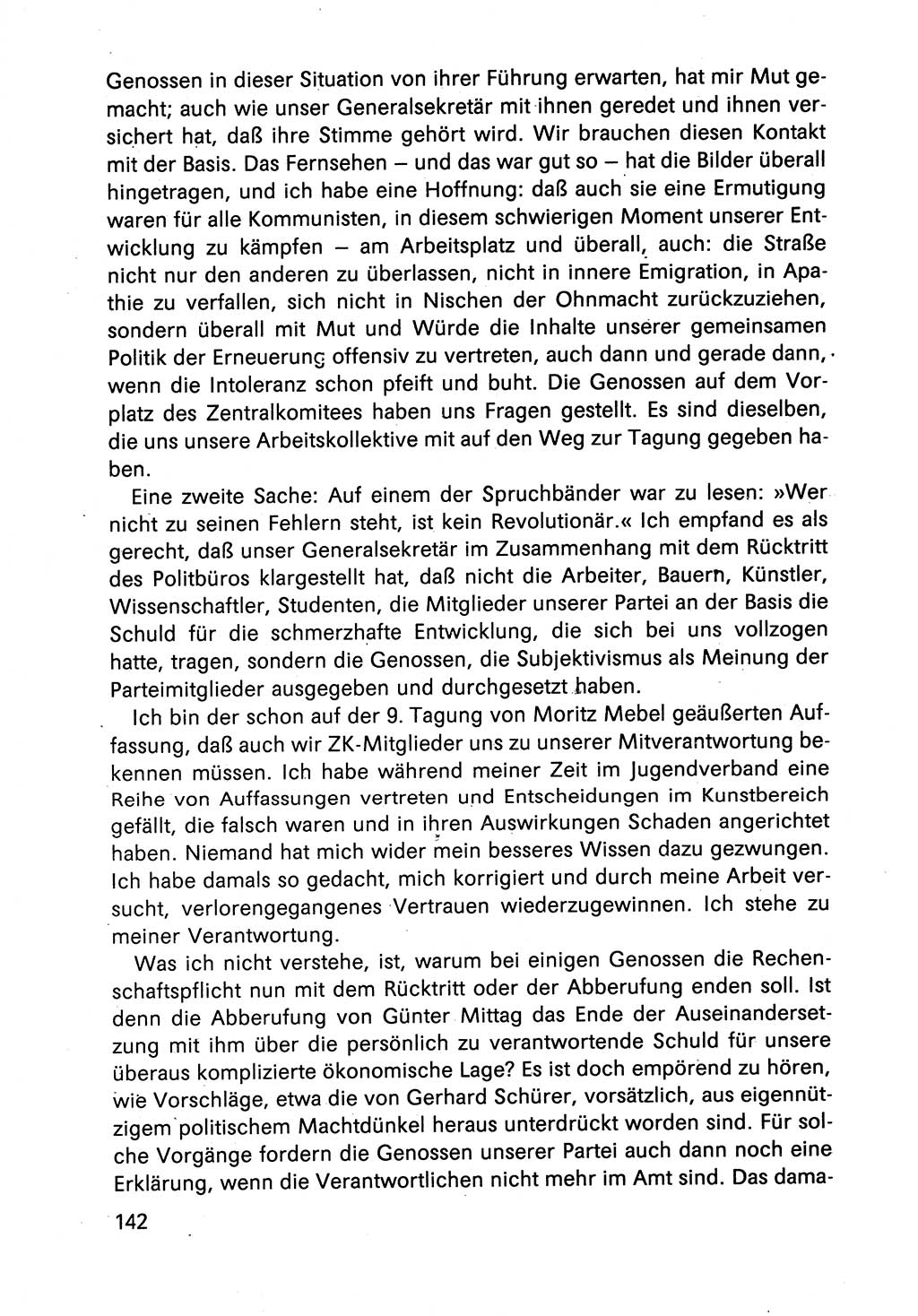 Diskussionsbeiträge, 10. Tagung des ZK (Zentralkomitee) der SED (Sozialistische Einheitspartei Deutschlands) [Deutsche Demokratische Republik (DDR)] 1989, Seite 142 (Disk.-Beitr. 10. Tg. ZK SED DDR 1989, S. 142)