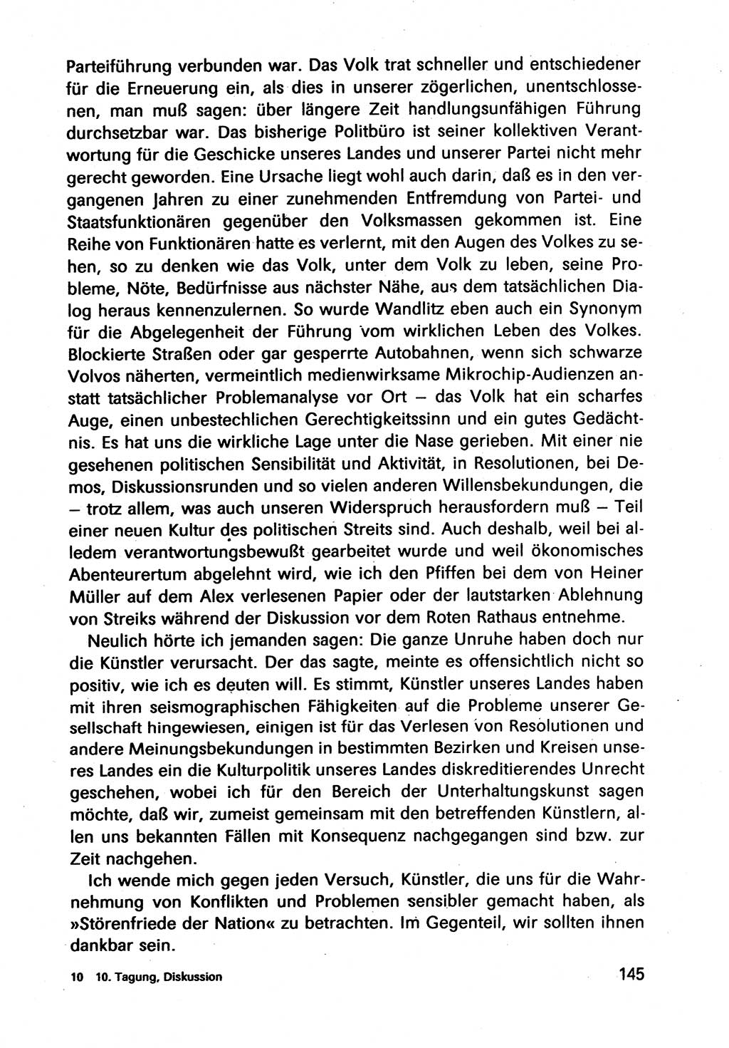 Diskussionsbeiträge, 10. Tagung des ZK (Zentralkomitee) der SED (Sozialistische Einheitspartei Deutschlands) [Deutsche Demokratische Republik (DDR)] 1989, Seite 145 (Disk.-Beitr. 10. Tg. ZK SED DDR 1989, S. 145)