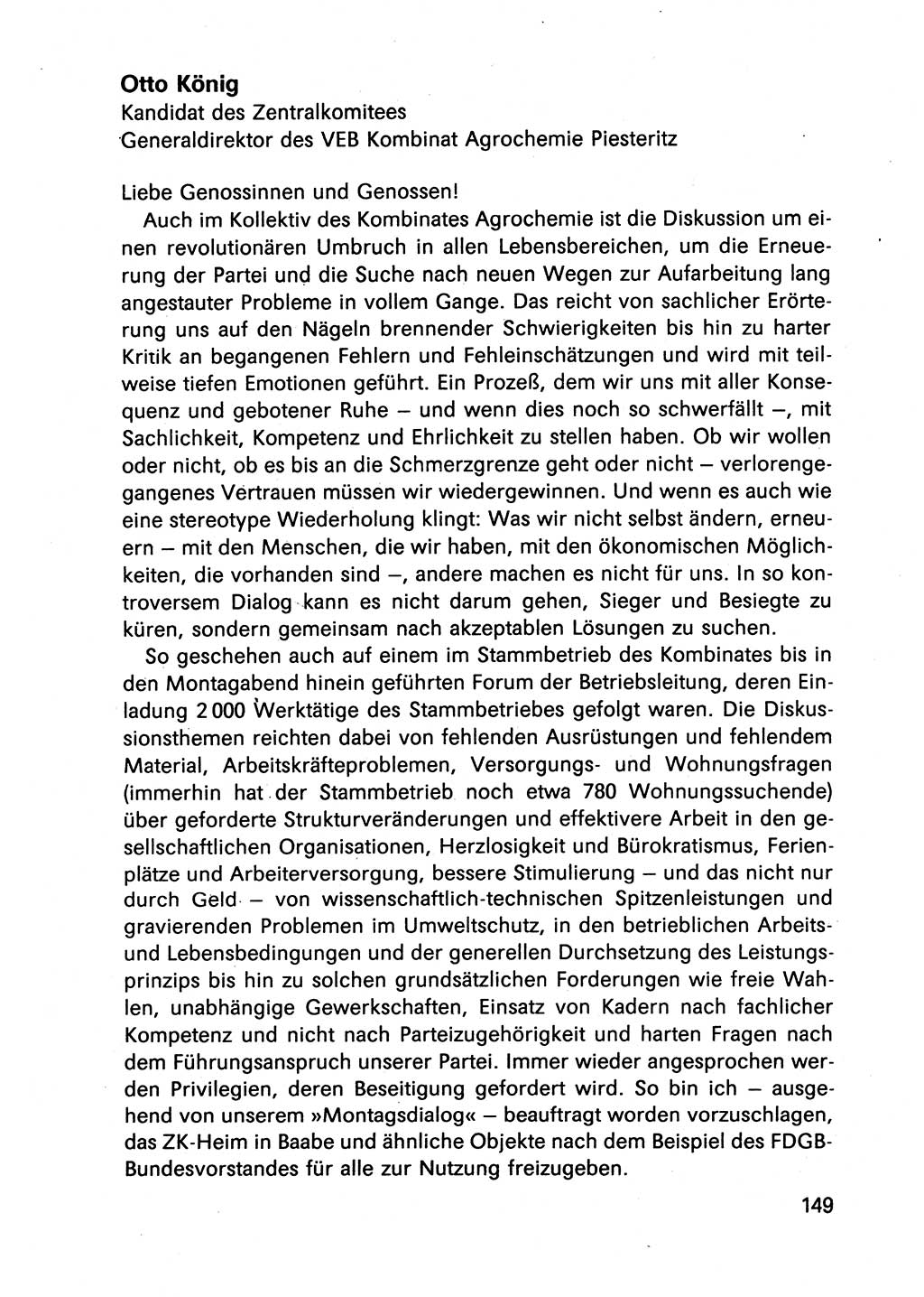 Diskussionsbeiträge, 10. Tagung des ZK (Zentralkomitee) der SED (Sozialistische Einheitspartei Deutschlands) [Deutsche Demokratische Republik (DDR)] 1989, Seite 149 (Disk.-Beitr. 10. Tg. ZK SED DDR 1989, S. 149)