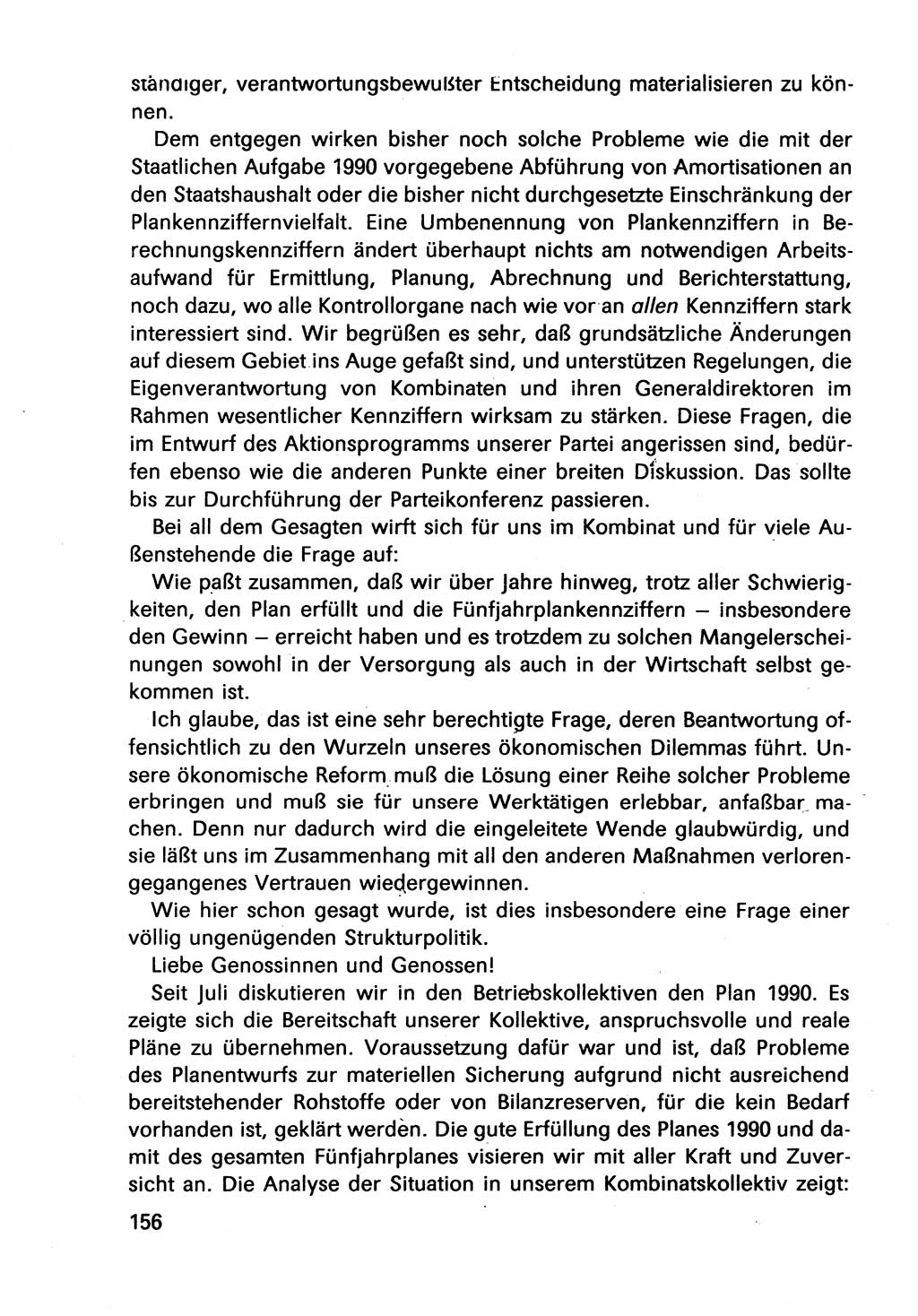 Diskussionsbeiträge, 10. Tagung des ZK (Zentralkomitee) der SED (Sozialistische Einheitspartei Deutschlands) [Deutsche Demokratische Republik (DDR)] 1989, Seite 156 (Disk.-Beitr. 10. Tg. ZK SED DDR 1989, S. 156)