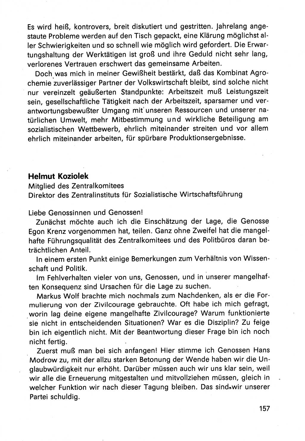 Diskussionsbeiträge, 10. Tagung des ZK (Zentralkomitee) der SED (Sozialistische Einheitspartei Deutschlands) [Deutsche Demokratische Republik (DDR)] 1989, Seite 157 (Disk.-Beitr. 10. Tg. ZK SED DDR 1989, S. 157)