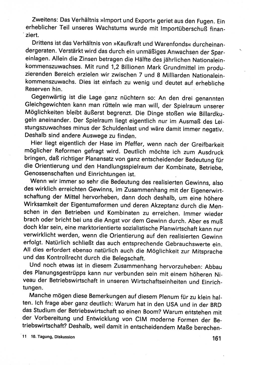 Diskussionsbeiträge, 10. Tagung des ZK (Zentralkomitee) der SED (Sozialistische Einheitspartei Deutschlands) [Deutsche Demokratische Republik (DDR)] 1989, Seite 161 (Disk.-Beitr. 10. Tg. ZK SED DDR 1989, S. 161)