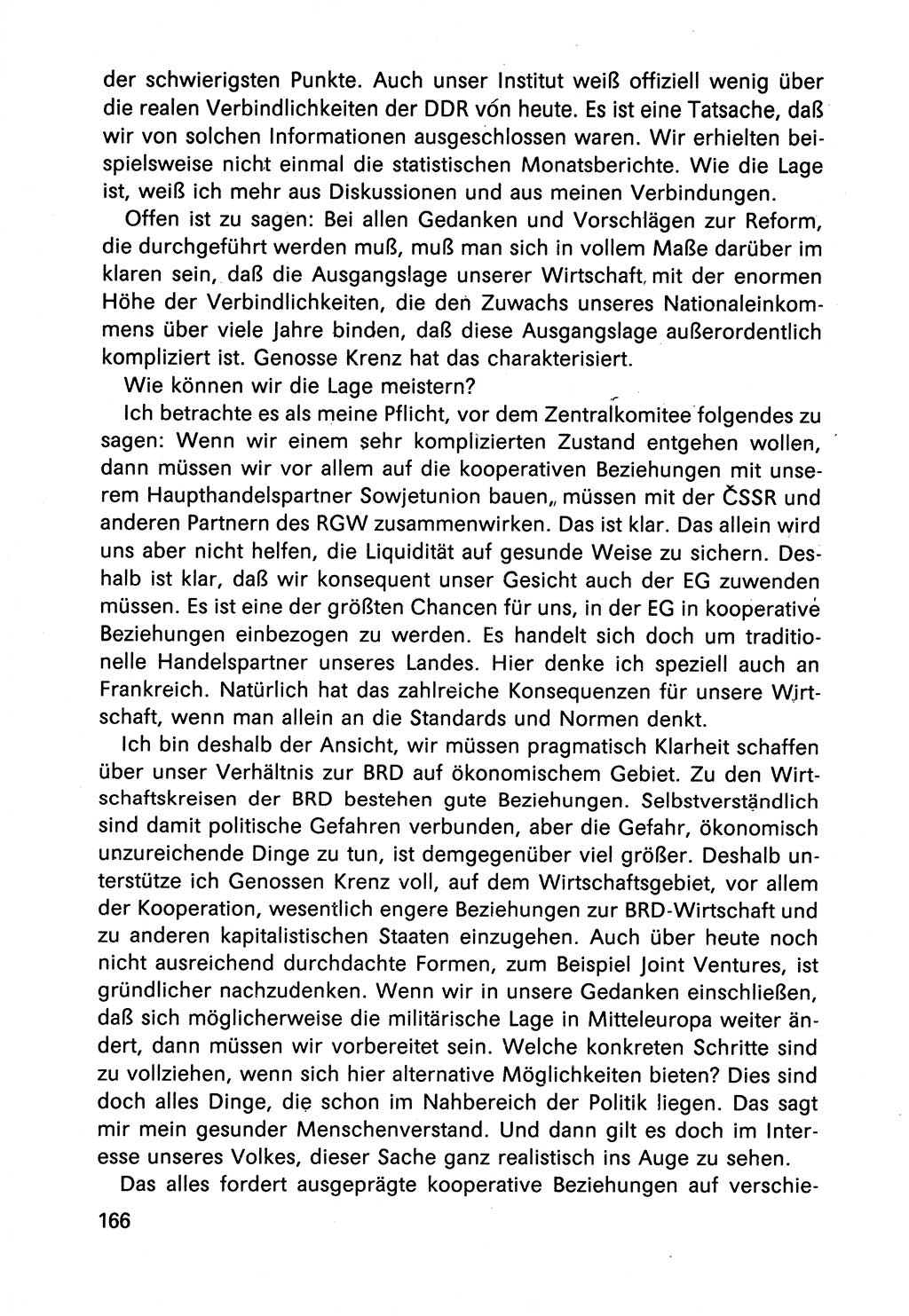 Diskussionsbeiträge, 10. Tagung des ZK (Zentralkomitee) der SED (Sozialistische Einheitspartei Deutschlands) [Deutsche Demokratische Republik (DDR)] 1989, Seite 166 (Disk.-Beitr. 10. Tg. ZK SED DDR 1989, S. 166)