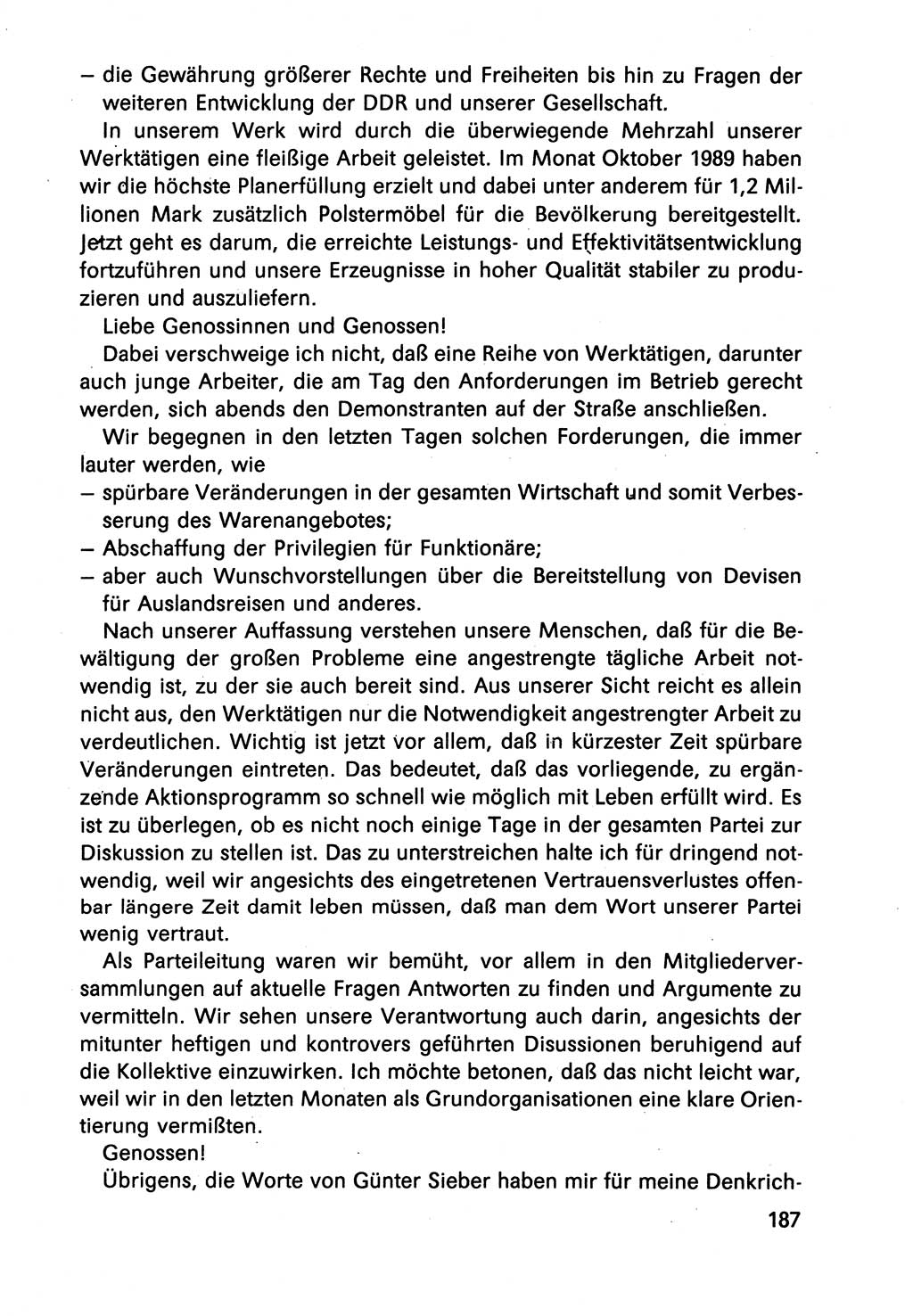 Diskussionsbeiträge, 10. Tagung des ZK (Zentralkomitee) der SED (Sozialistische Einheitspartei Deutschlands) [Deutsche Demokratische Republik (DDR)] 1989, Seite 187 (Disk.-Beitr. 10. Tg. ZK SED DDR 1989, S. 187)