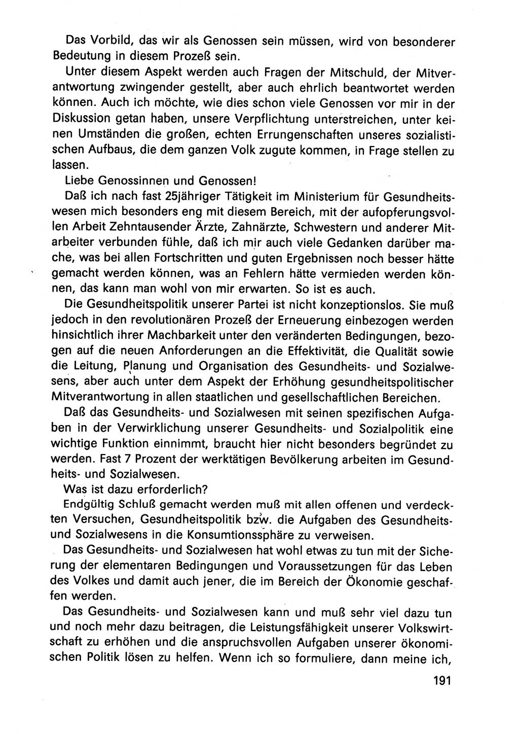 Diskussionsbeiträge, 10. Tagung des ZK (Zentralkomitee) der SED (Sozialistische Einheitspartei Deutschlands) [Deutsche Demokratische Republik (DDR)] 1989, Seite 191 (Disk.-Beitr. 10. Tg. ZK SED DDR 1989, S. 191)