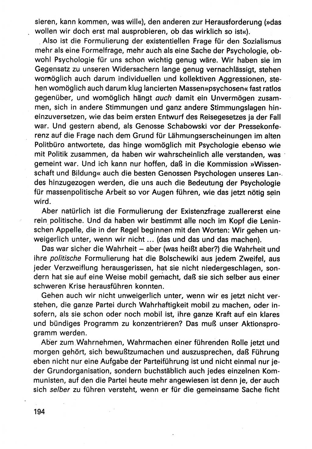 Diskussionsbeiträge, 10. Tagung des ZK (Zentralkomitee) der SED (Sozialistische Einheitspartei Deutschlands) [Deutsche Demokratische Republik (DDR)] 1989, Seite 194 (Disk.-Beitr. 10. Tg. ZK SED DDR 1989, S. 194)