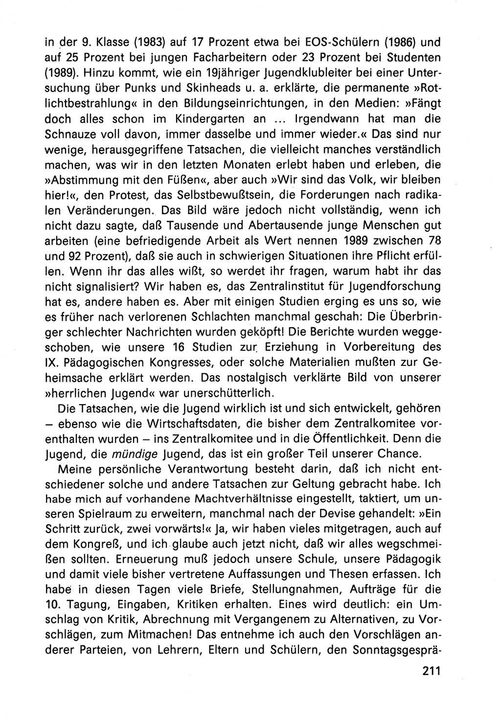 Diskussionsbeiträge, 10. Tagung des ZK (Zentralkomitee) der SED (Sozialistische Einheitspartei Deutschlands) [Deutsche Demokratische Republik (DDR)] 1989, Seite 211 (Disk.-Beitr. 10. Tg. ZK SED DDR 1989, S. 211)