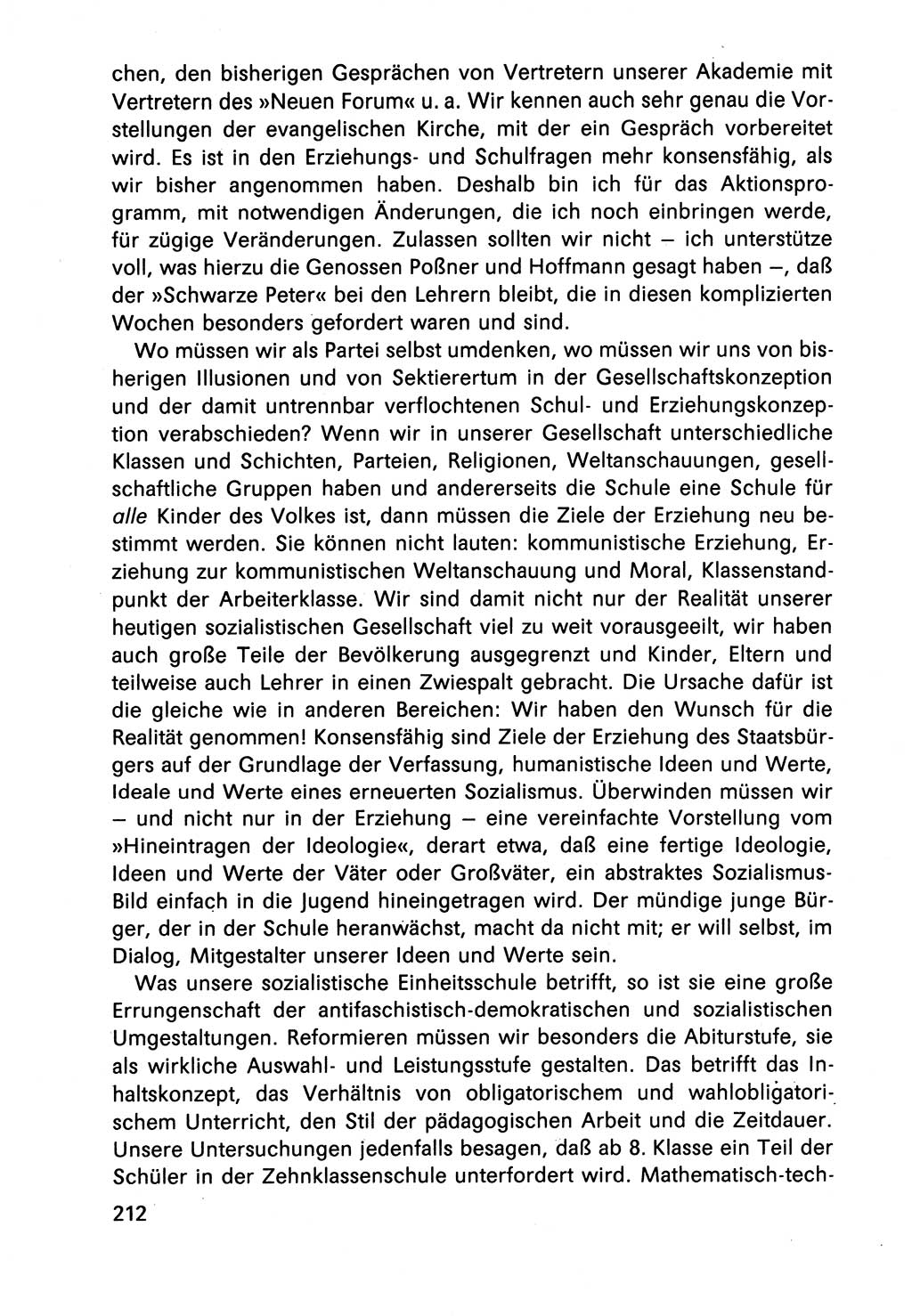 Diskussionsbeiträge, 10. Tagung des ZK (Zentralkomitee) der SED (Sozialistische Einheitspartei Deutschlands) [Deutsche Demokratische Republik (DDR)] 1989, Seite 212 (Disk.-Beitr. 10. Tg. ZK SED DDR 1989, S. 212)