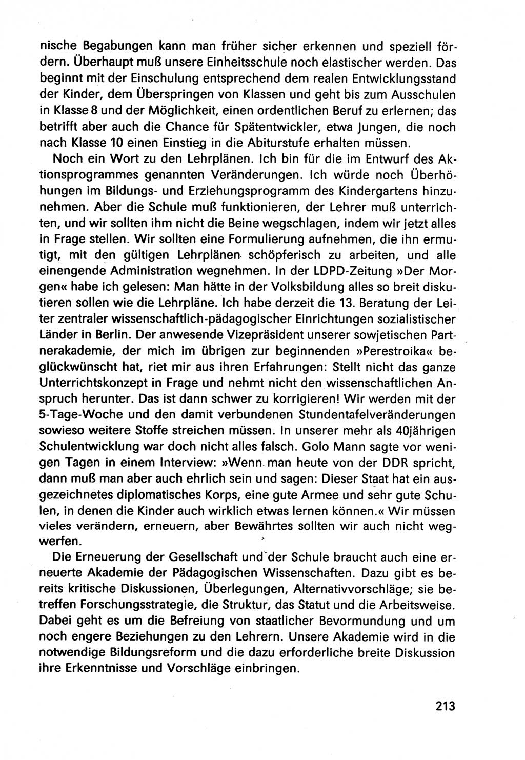 Diskussionsbeiträge, 10. Tagung des ZK (Zentralkomitee) der SED (Sozialistische Einheitspartei Deutschlands) [Deutsche Demokratische Republik (DDR)] 1989, Seite 213 (Disk.-Beitr. 10. Tg. ZK SED DDR 1989, S. 213)