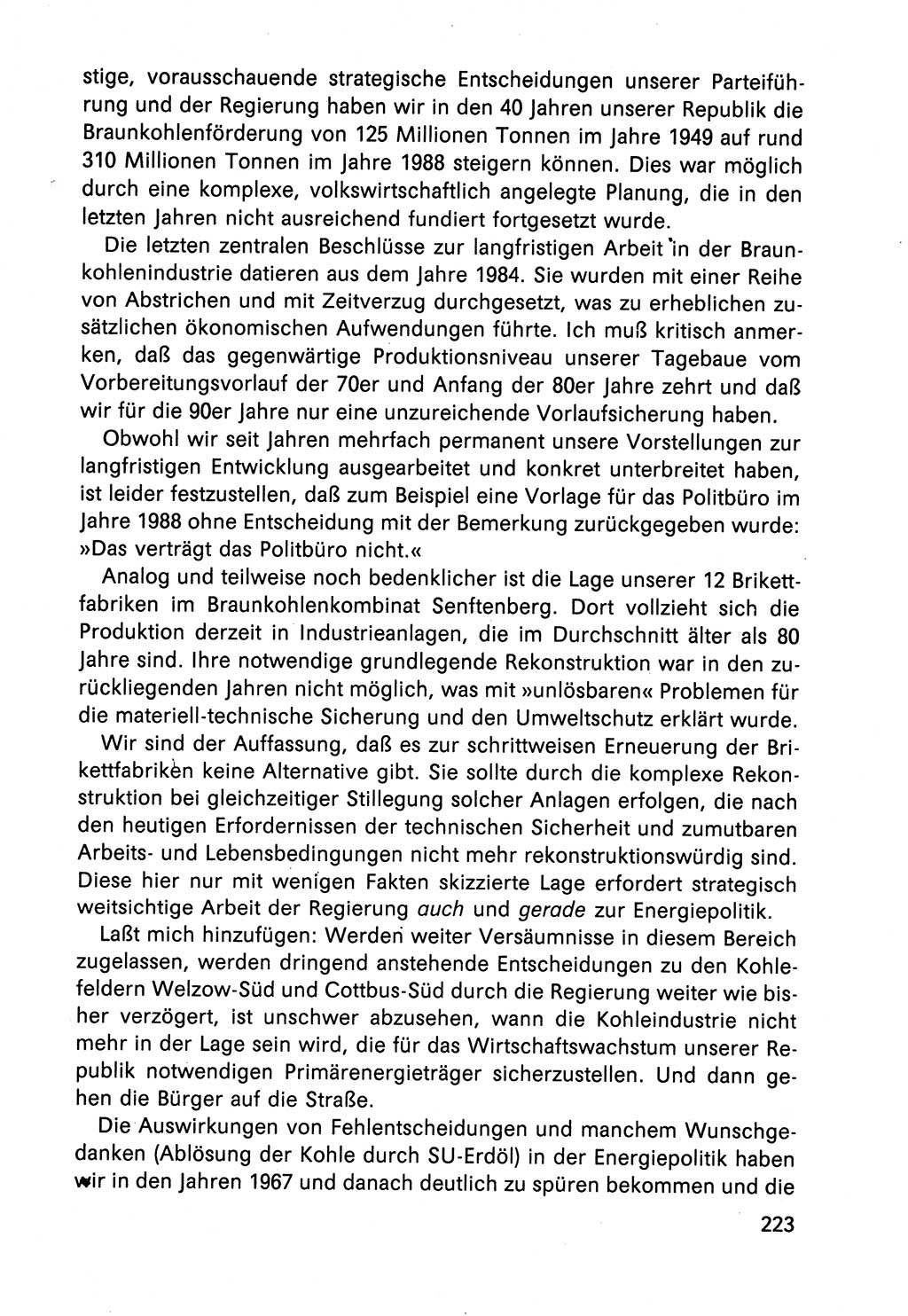 Diskussionsbeiträge, 10. Tagung des ZK (Zentralkomitee) der SED (Sozialistische Einheitspartei Deutschlands) [Deutsche Demokratische Republik (DDR)] 1989, Seite 223 (Disk.-Beitr. 10. Tg. ZK SED DDR 1989, S. 223)