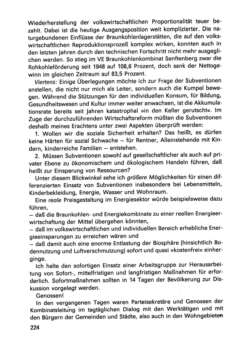 Diskussionsbeiträge, 10. Tagung des ZK (Zentralkomitee) der SED (Sozialistische Einheitspartei Deutschlands) [Deutsche Demokratische Republik (DDR)] 1989, Seite 224 (Disk.-Beitr. 10. Tg. ZK SED DDR 1989, S. 224)