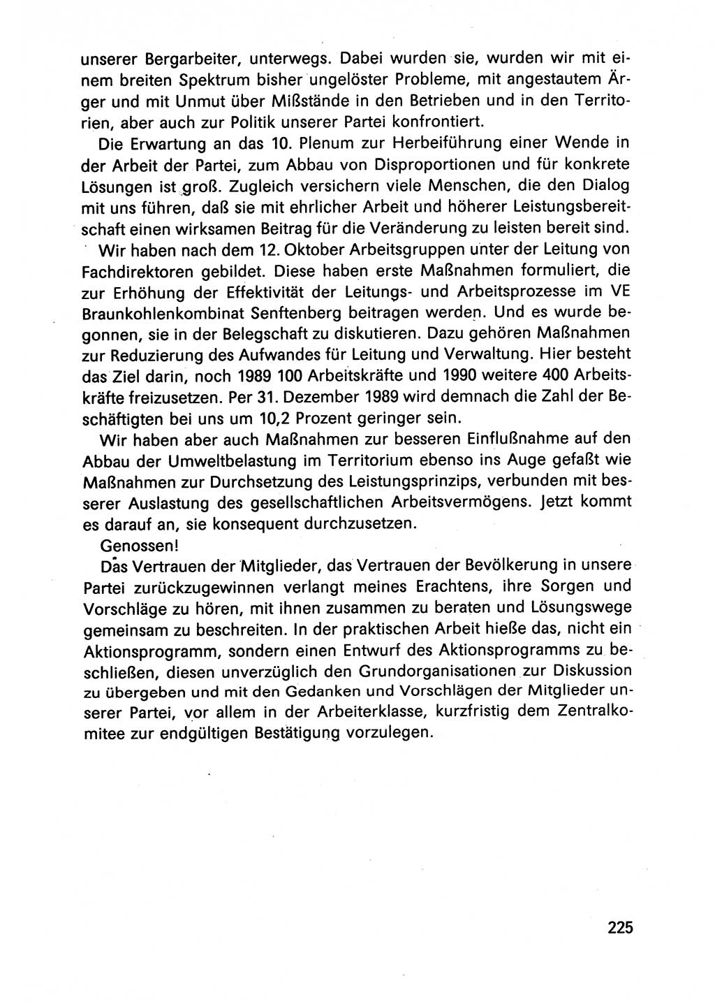 Diskussionsbeiträge, 10. Tagung des ZK (Zentralkomitee) der SED (Sozialistische Einheitspartei Deutschlands) [Deutsche Demokratische Republik (DDR)] 1989, Seite 225 (Disk.-Beitr. 10. Tg. ZK SED DDR 1989, S. 225)