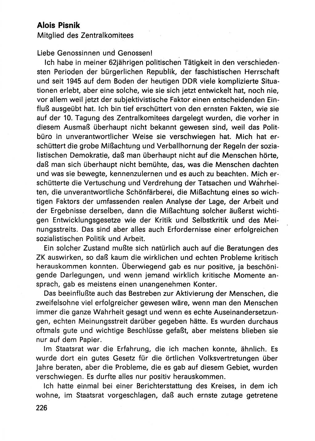 Diskussionsbeiträge, 10. Tagung des ZK (Zentralkomitee) der SED (Sozialistische Einheitspartei Deutschlands) [Deutsche Demokratische Republik (DDR)] 1989, Seite 226 (Disk.-Beitr. 10. Tg. ZK SED DDR 1989, S. 226)