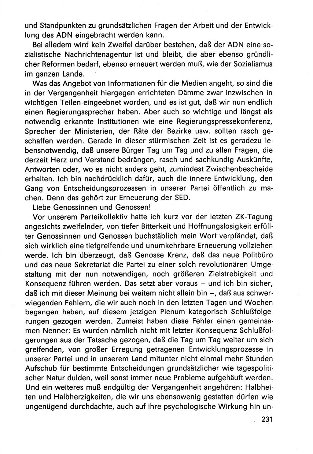 Diskussionsbeiträge, 10. Tagung des ZK (Zentralkomitee) der SED (Sozialistische Einheitspartei Deutschlands) [Deutsche Demokratische Republik (DDR)] 1989, Seite 231 (Disk.-Beitr. 10. Tg. ZK SED DDR 1989, S. 231)