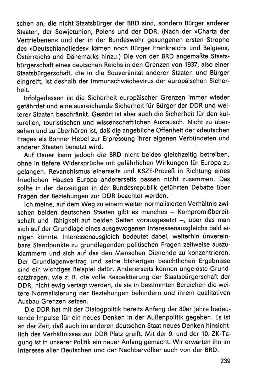 Diskussionsbeiträge, 10. Tagung des ZK (Zentralkomitee) der SED (Sozialistische Einheitspartei Deutschlands) [Deutsche Demokratische Republik (DDR)] 1989, Seite 239 (Disk.-Beitr. 10. Tg. ZK SED DDR 1989, S. 239)