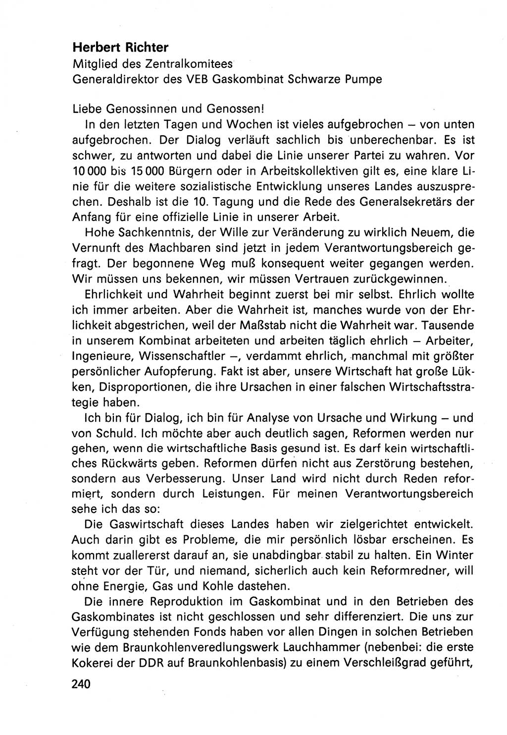 Diskussionsbeiträge, 10. Tagung des ZK (Zentralkomitee) der SED (Sozialistische Einheitspartei Deutschlands) [Deutsche Demokratische Republik (DDR)] 1989, Seite 240 (Disk.-Beitr. 10. Tg. ZK SED DDR 1989, S. 240)